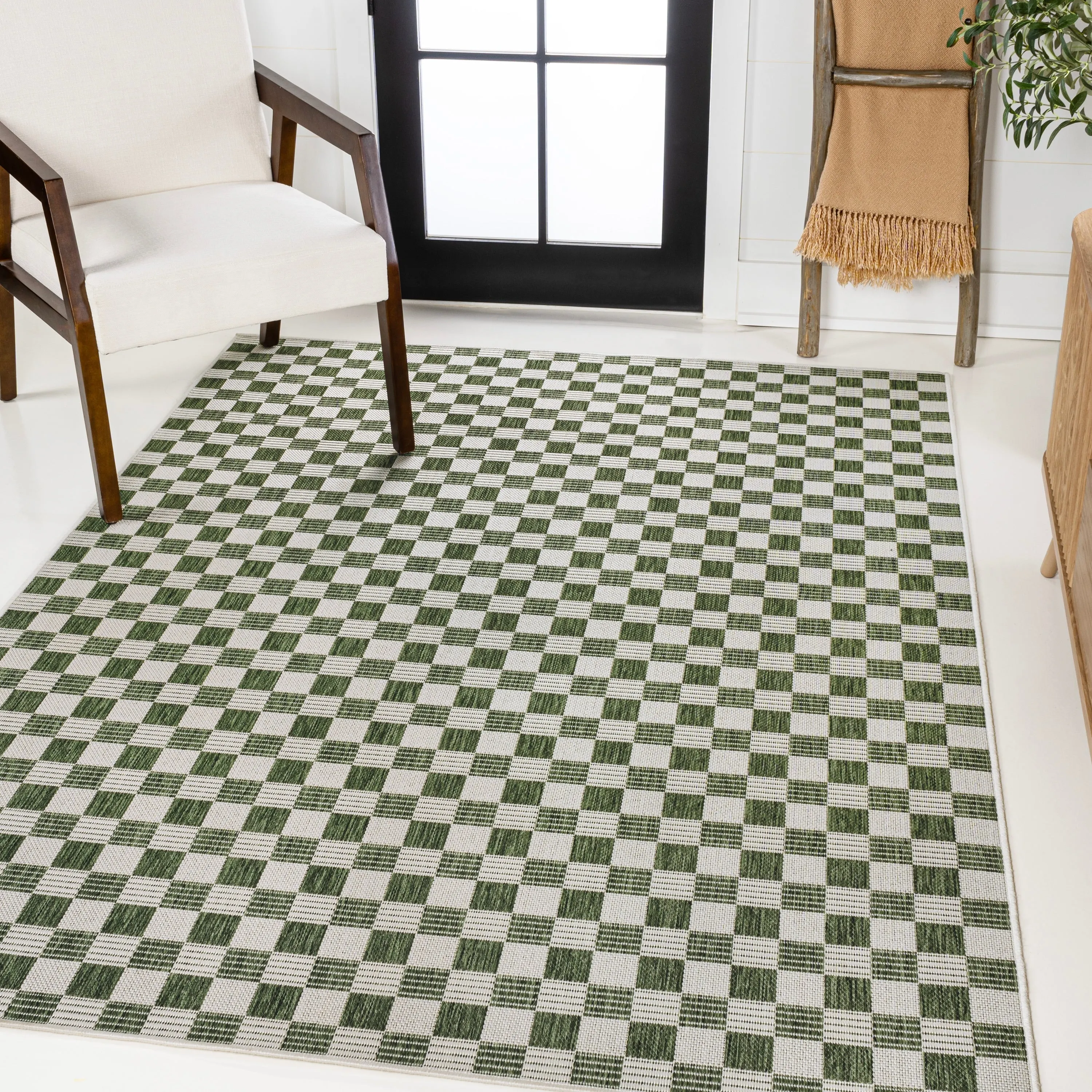 JONATHAN Y Maribel Traditional Cottage Checkerboard Green/Cream Indoor/Outdoor Area Rug