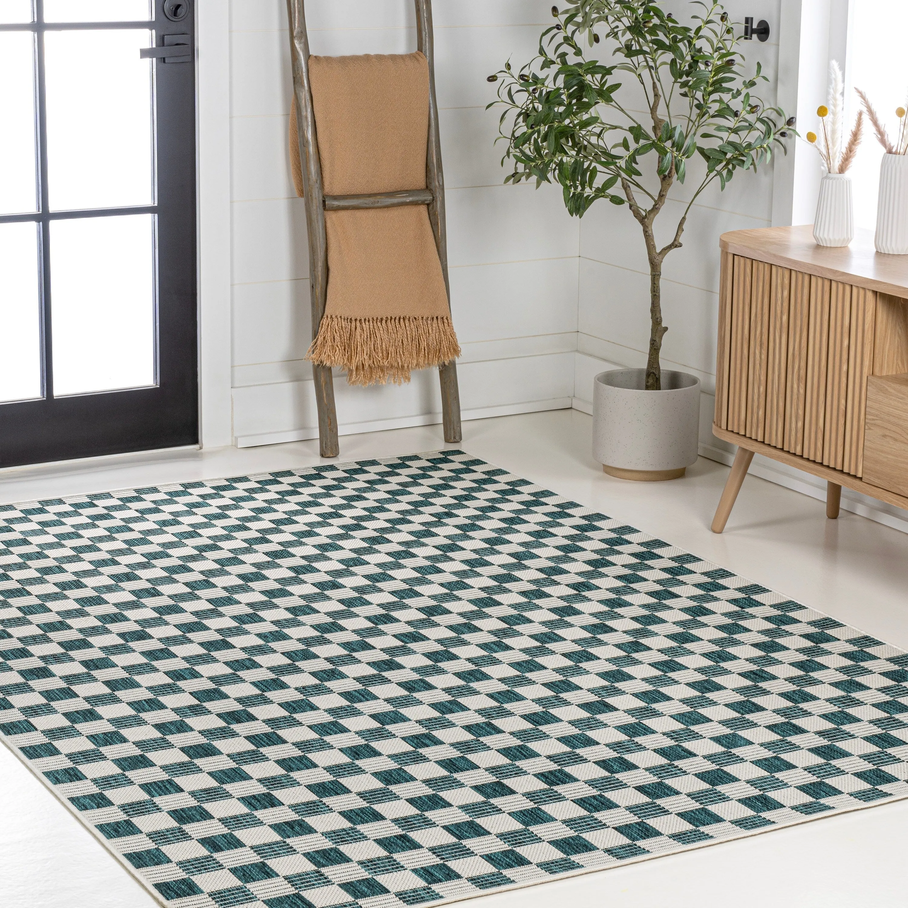 JONATHAN Y Maribel Traditional Cottage Checkerboard Green/Cream Indoor/Outdoor Area Rug