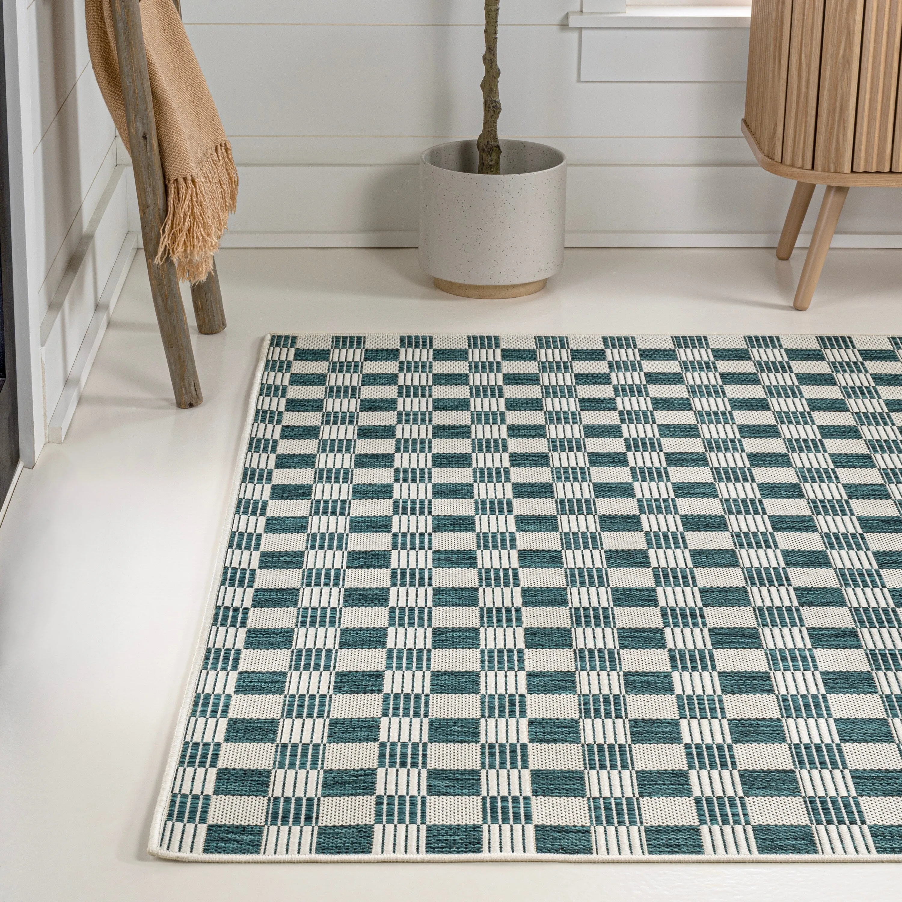 JONATHAN Y Maribel Traditional Cottage Checkerboard Green/Cream Indoor/Outdoor Area Rug