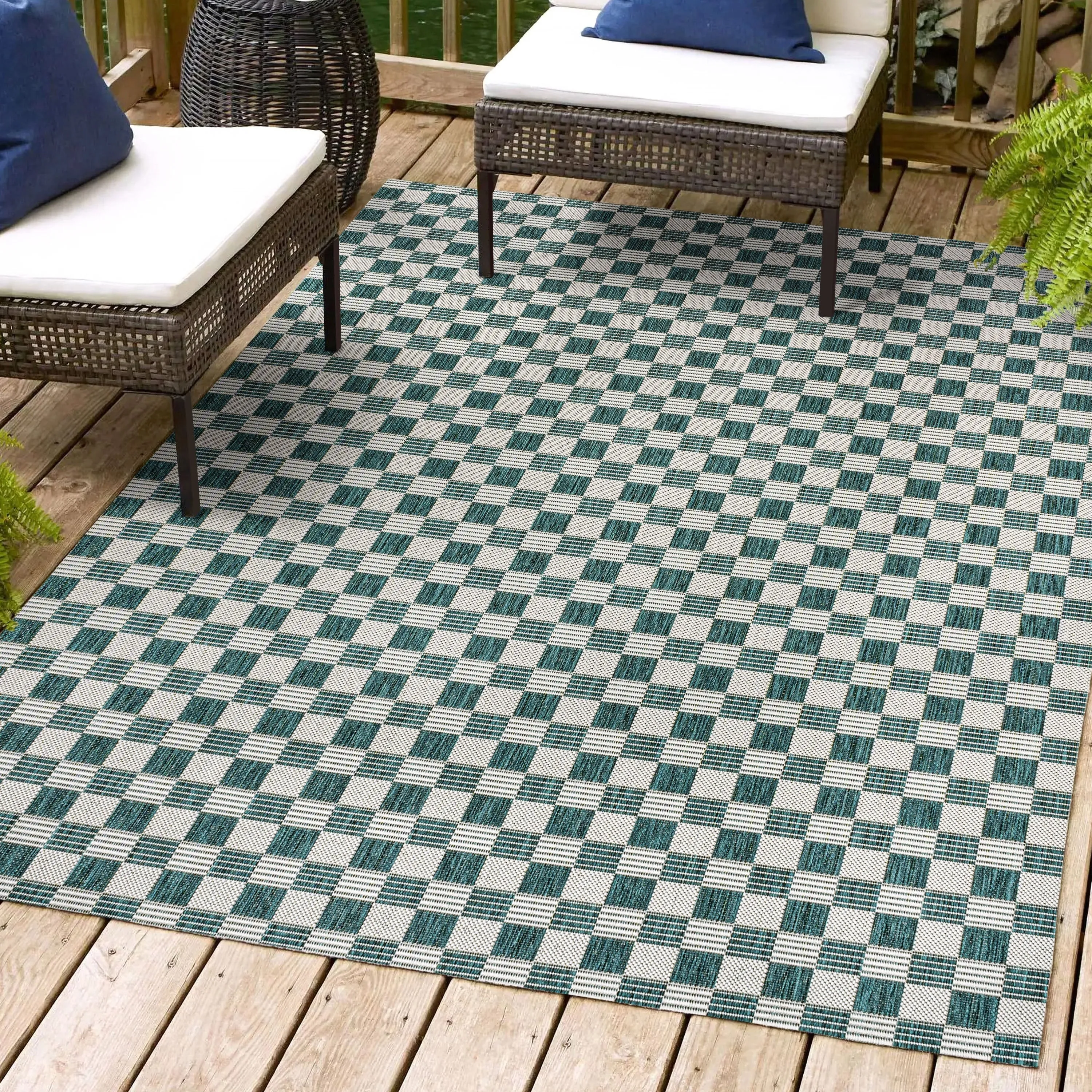 JONATHAN Y Maribel Traditional Cottage Checkerboard Green/Cream Indoor/Outdoor Area Rug