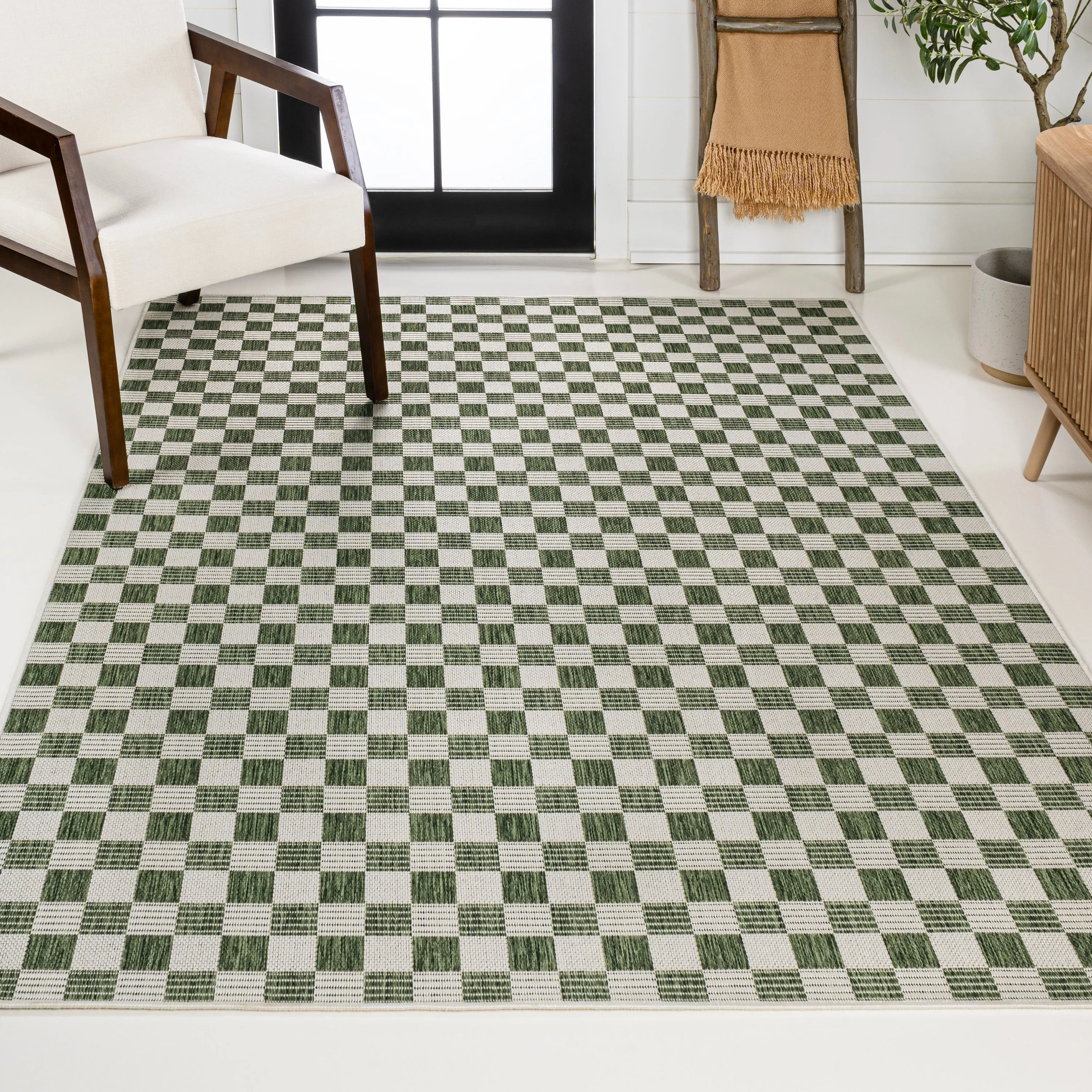 JONATHAN Y Maribel Traditional Cottage Checkerboard Green/Cream Indoor/Outdoor Area Rug