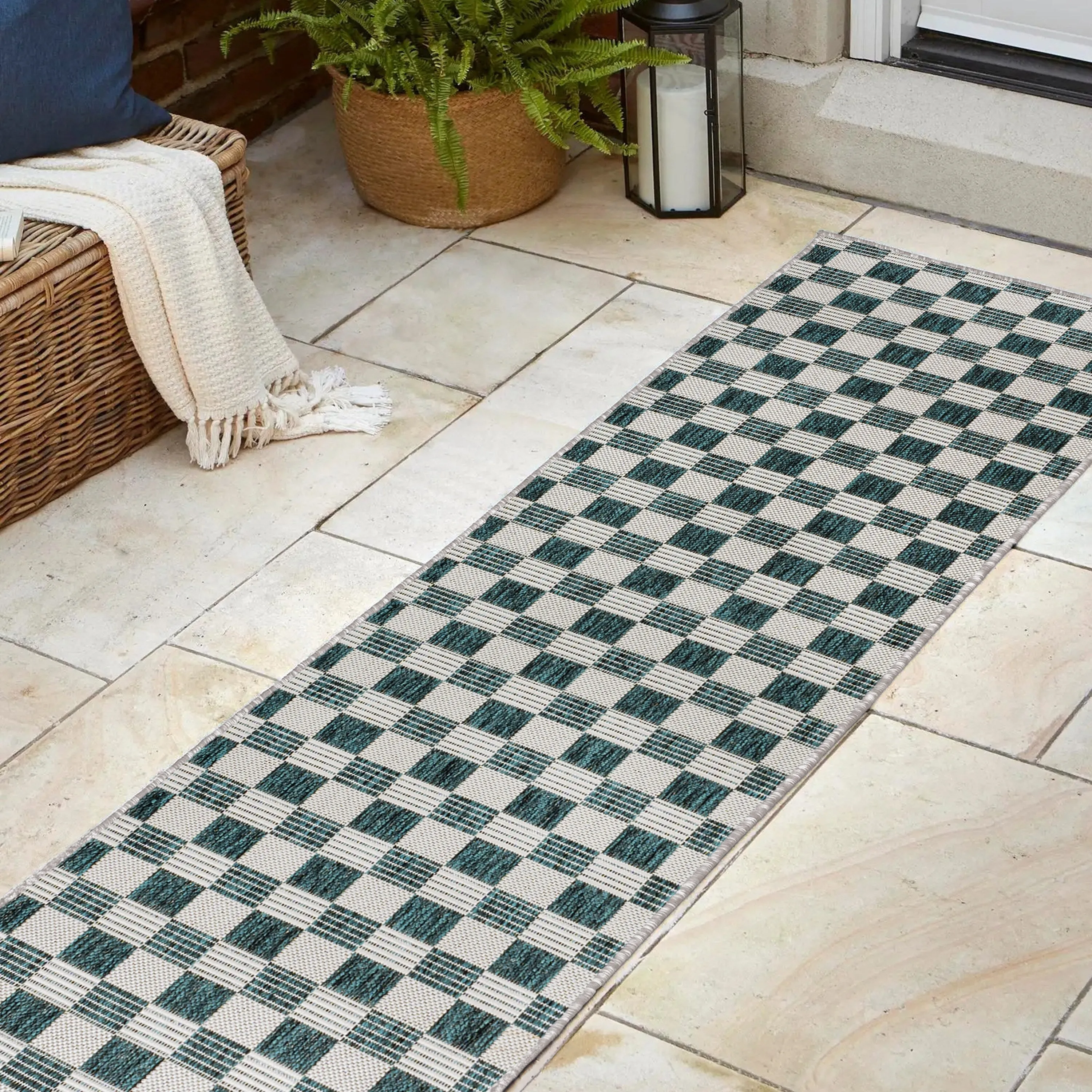 JONATHAN Y Maribel Traditional Cottage Checkerboard Green/Cream Indoor/Outdoor Area Rug