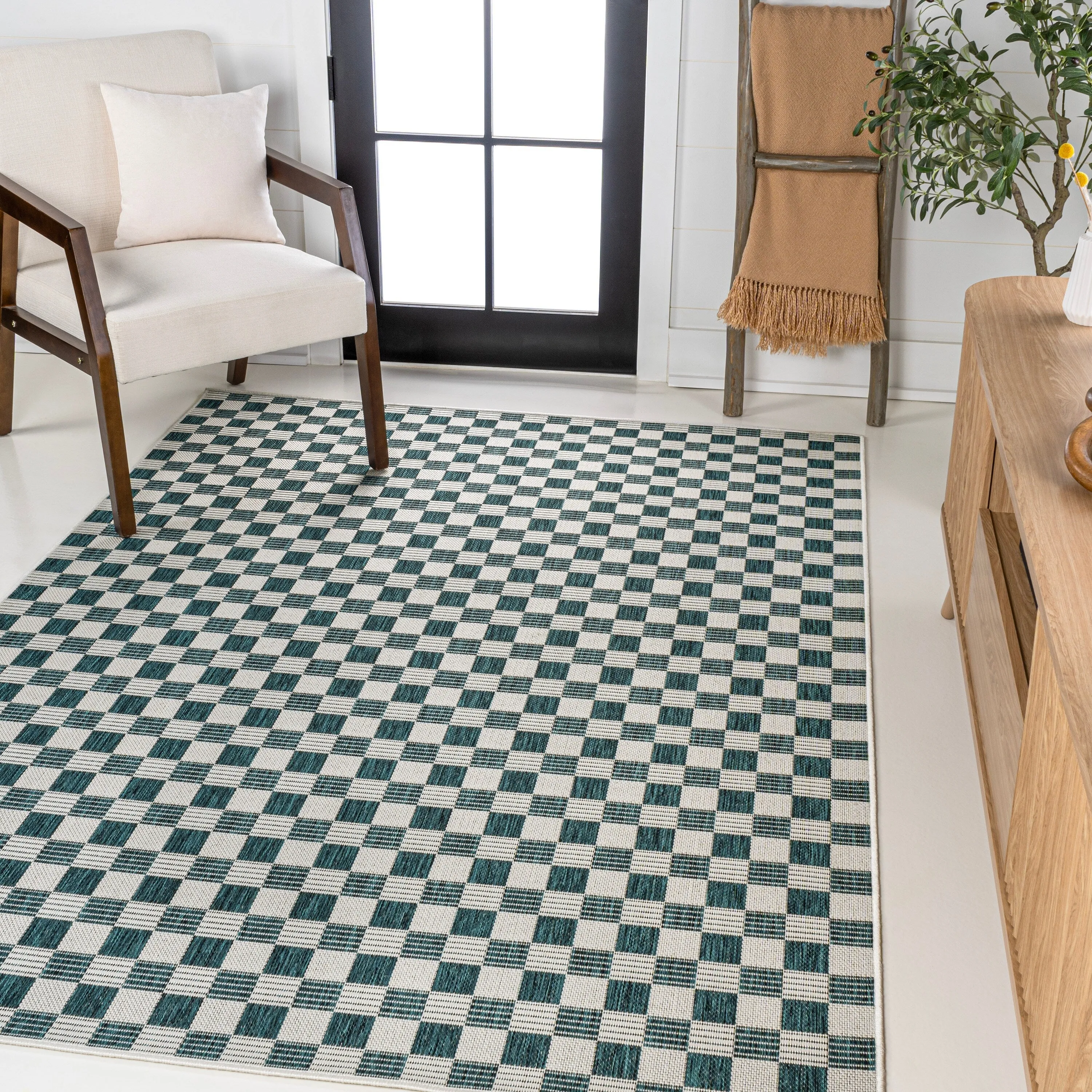 JONATHAN Y Maribel Traditional Cottage Checkerboard Green/Cream Indoor/Outdoor Area Rug