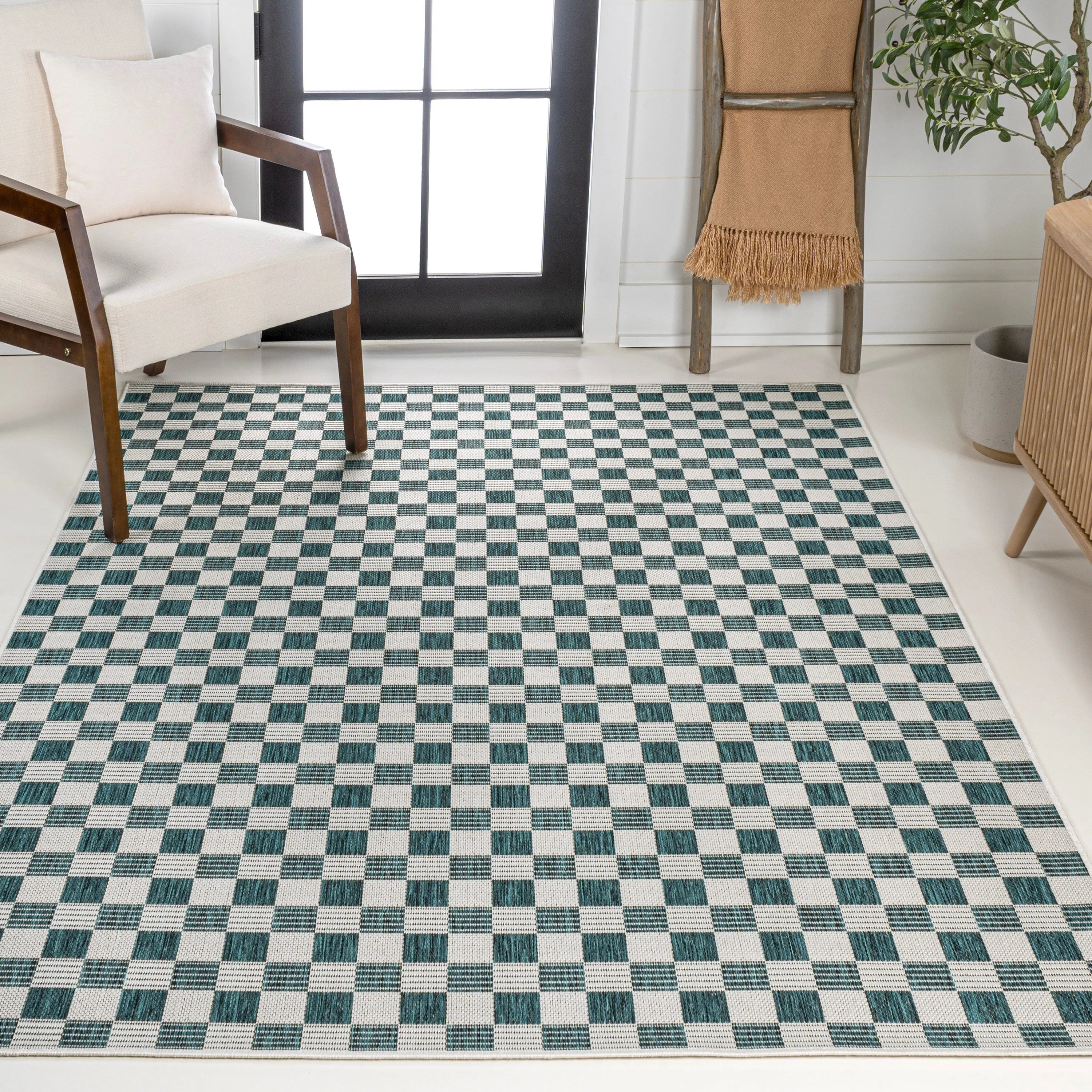 JONATHAN Y Maribel Traditional Cottage Checkerboard Green/Cream Indoor/Outdoor Area Rug