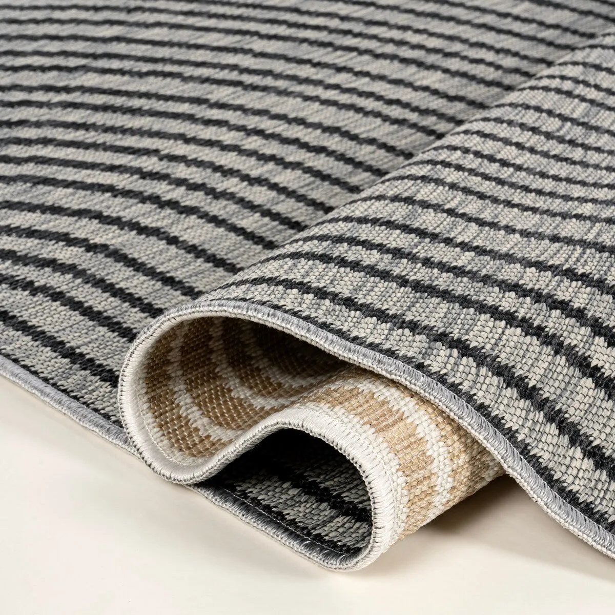 JONATHAN Y Reversible Bijan Mid-Century Modern Arch Stripe Machine-Washable Cream/Beige Indoor/Outdoor Rug