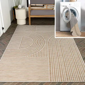 JONATHAN Y Reversible Bijan Mid-Century Modern Arch Stripe Machine-Washable Cream/Beige Indoor/Outdoor Rug