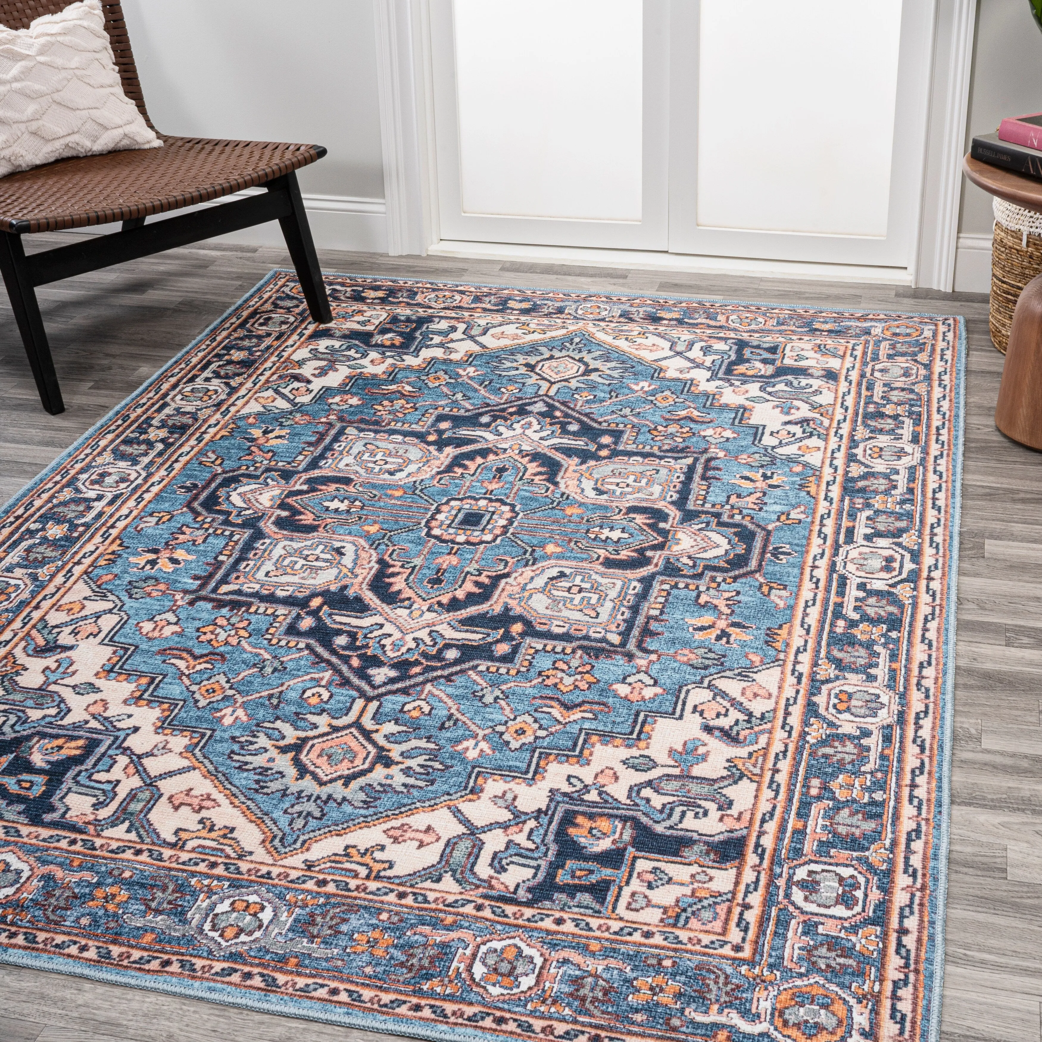 JONATHAN Y Victoria Ornate Large Medallion Machine Washable Area Rug
