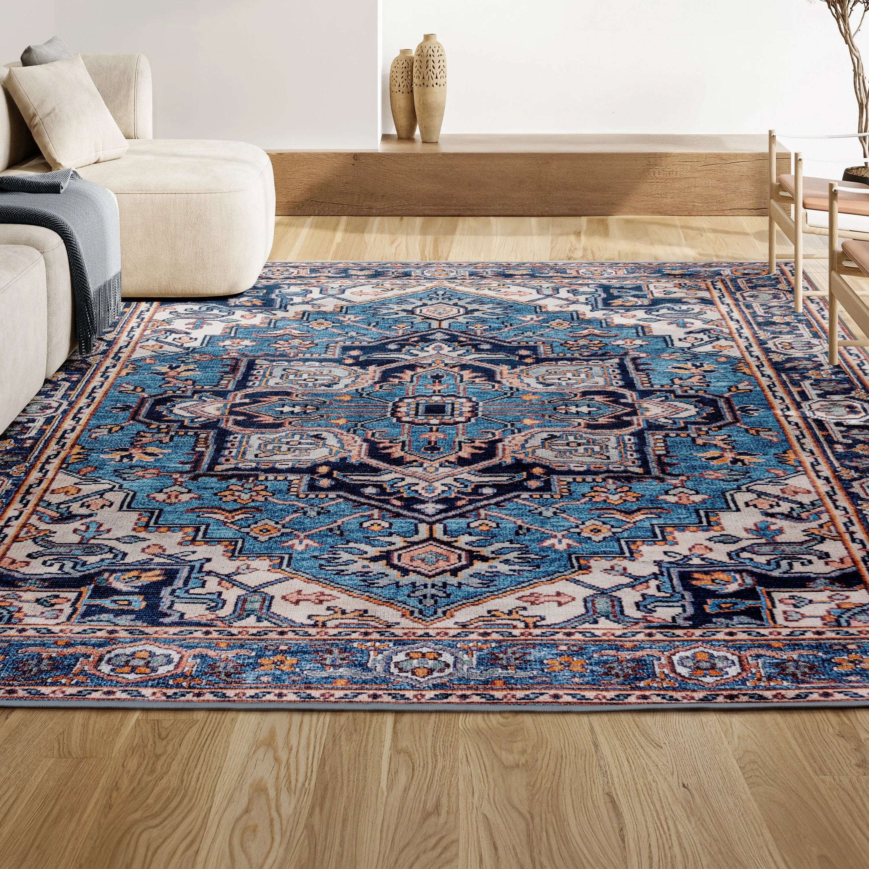 JONATHAN Y Victoria Ornate Large Medallion Machine Washable Area Rug