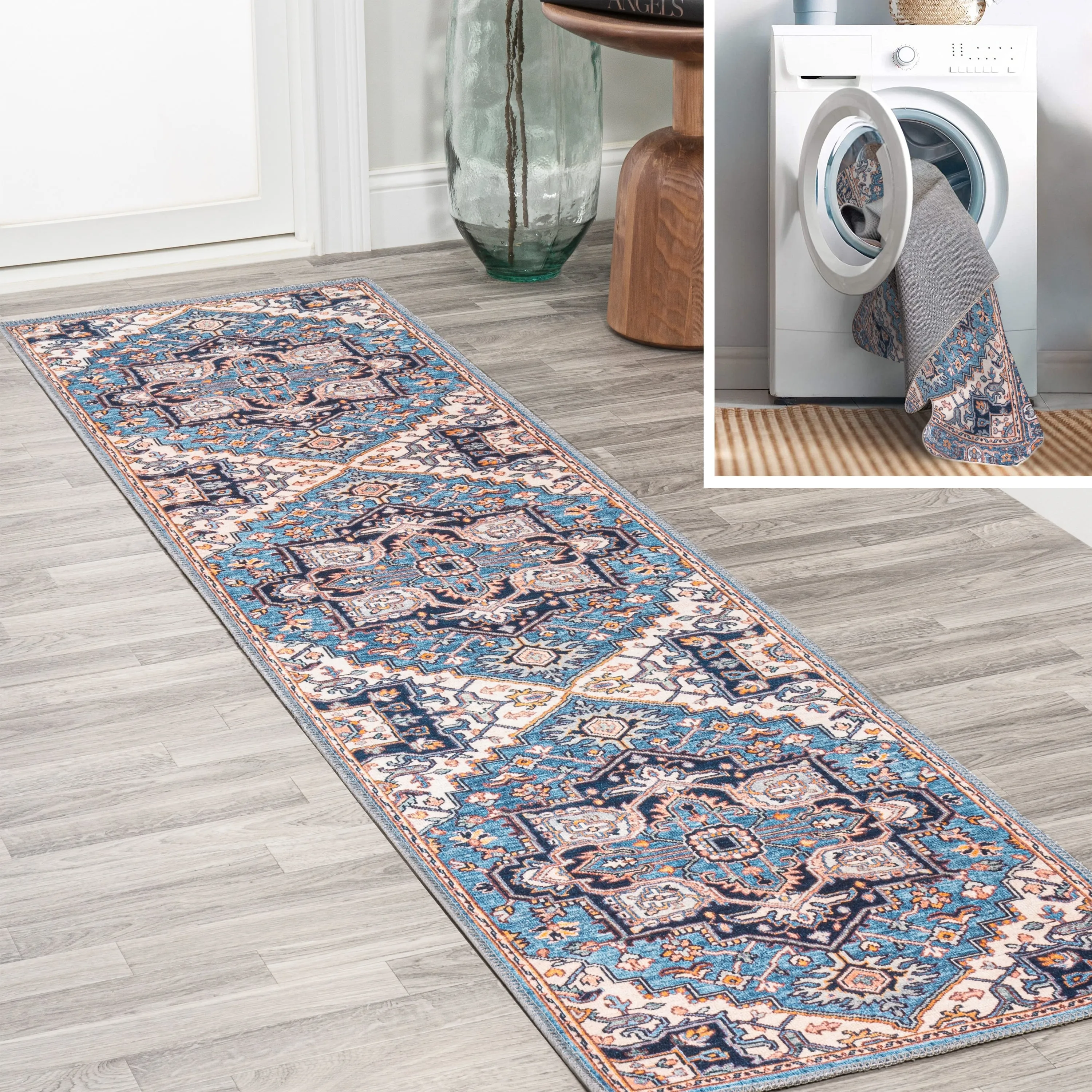 JONATHAN Y Victoria Ornate Large Medallion Machine Washable Area Rug