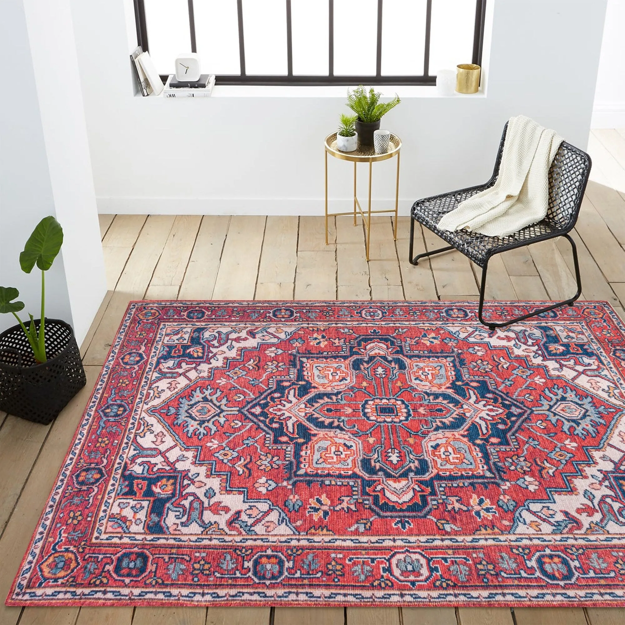 JONATHAN Y Victoria Ornate Large Medallion Machine Washable Area Rug