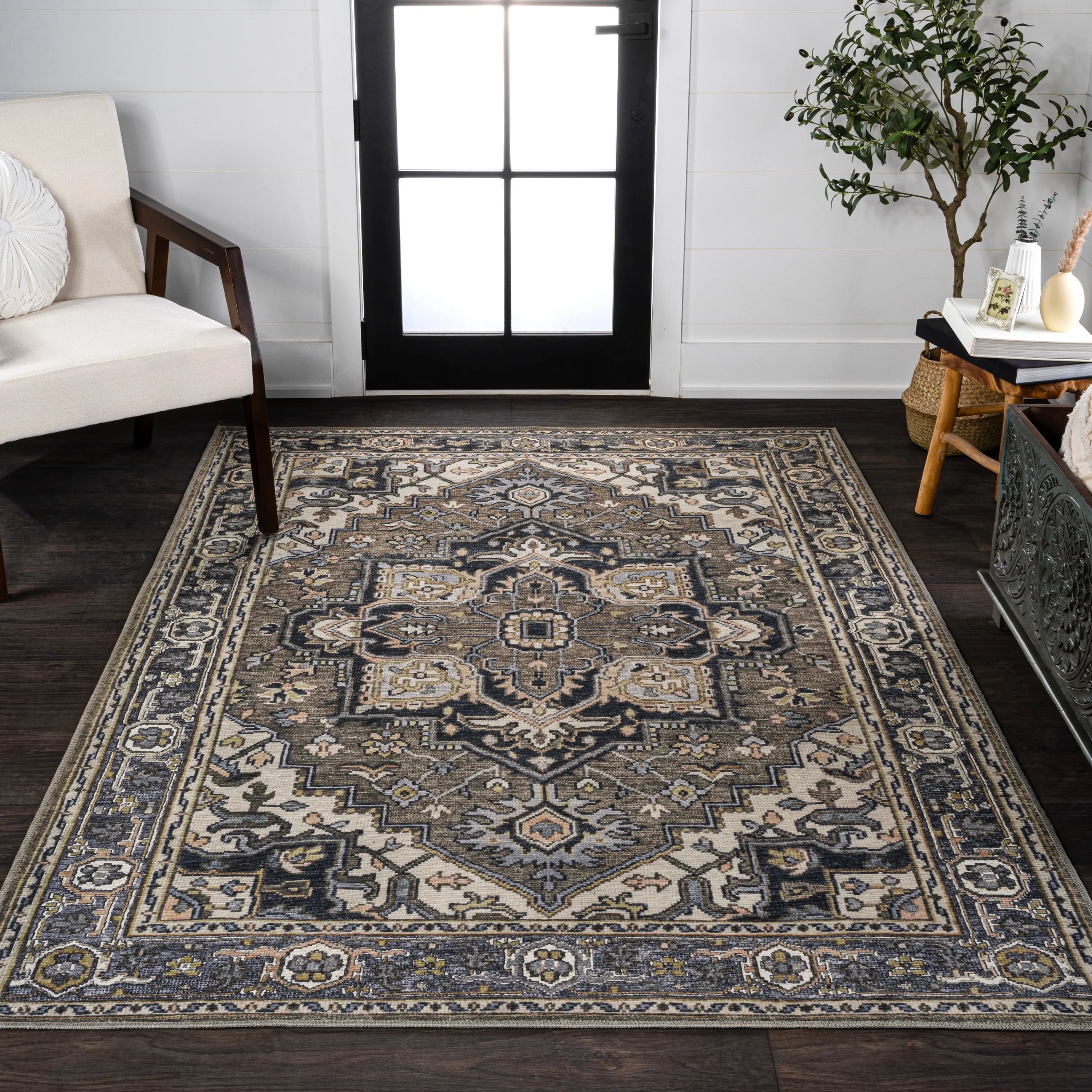 JONATHAN Y Victoria Ornate Large Medallion Machine Washable Area Rug