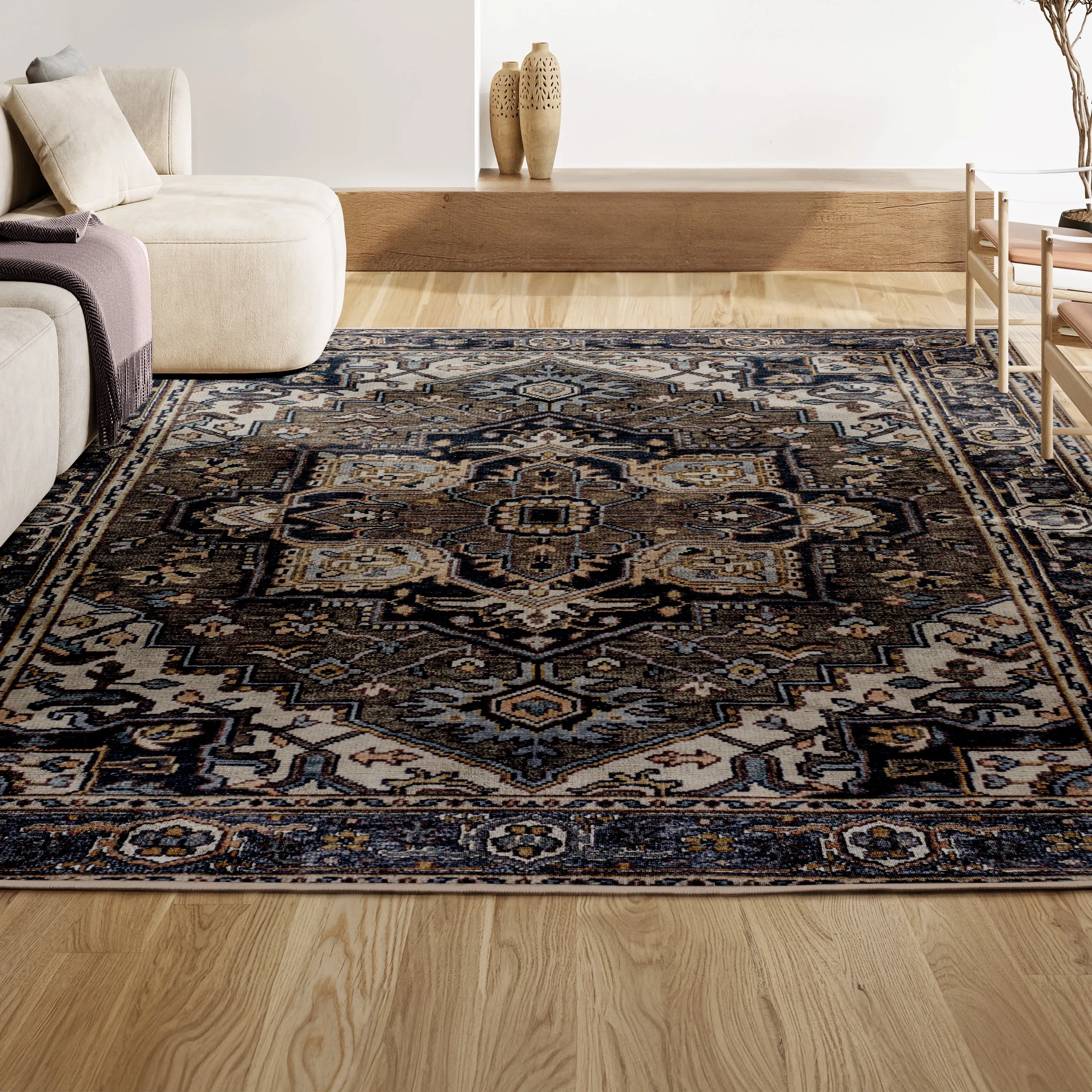 JONATHAN Y Victoria Ornate Large Medallion Machine Washable Area Rug