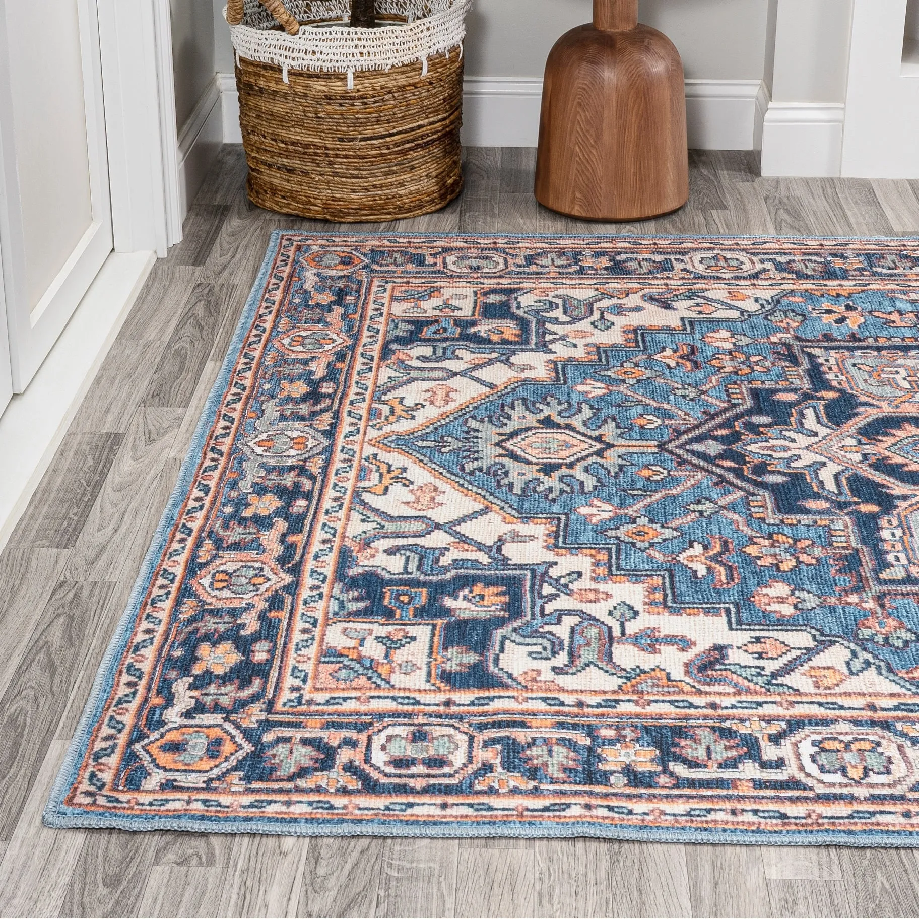 JONATHAN Y Victoria Ornate Large Medallion Machine Washable Area Rug
