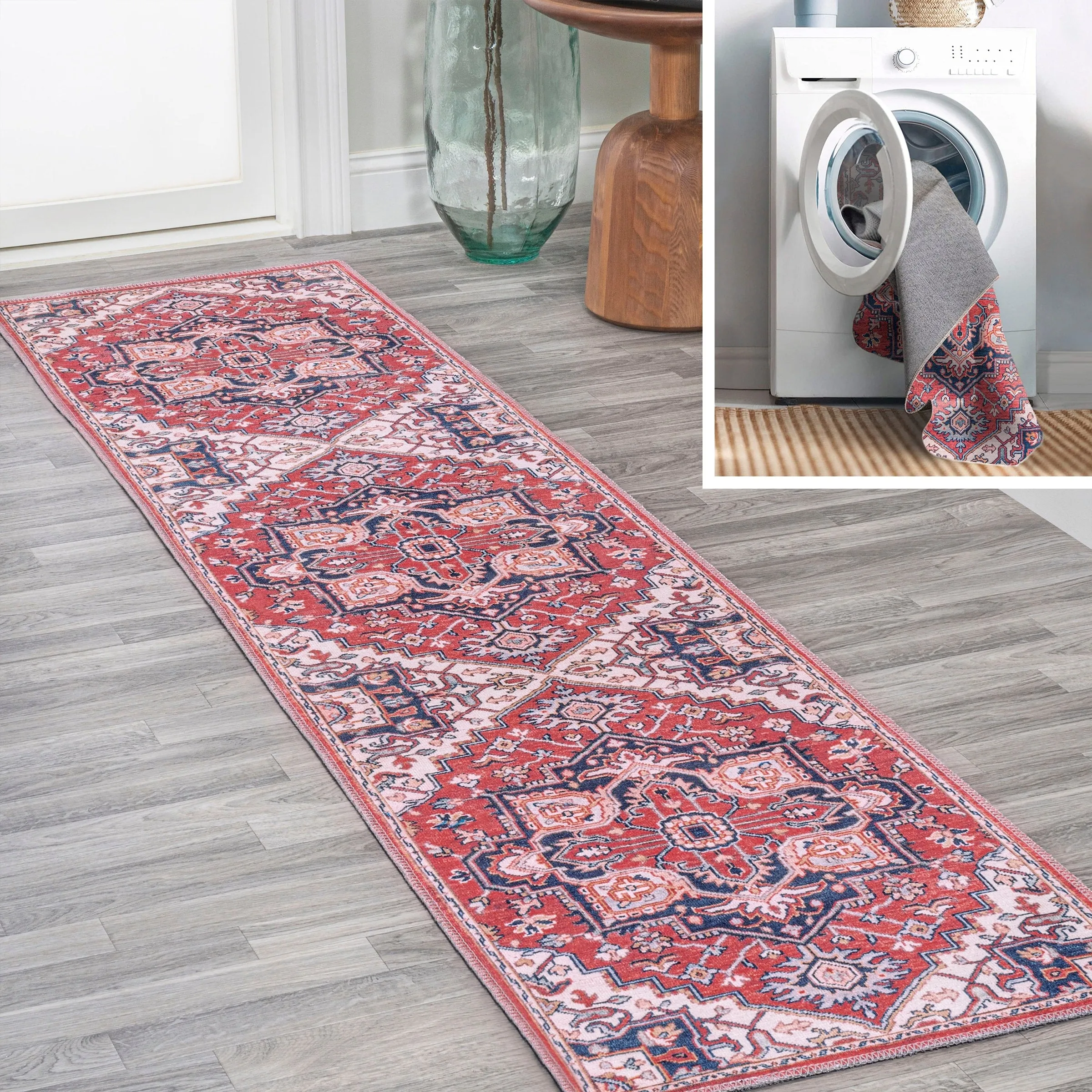 JONATHAN Y Victoria Ornate Large Medallion Machine Washable Area Rug