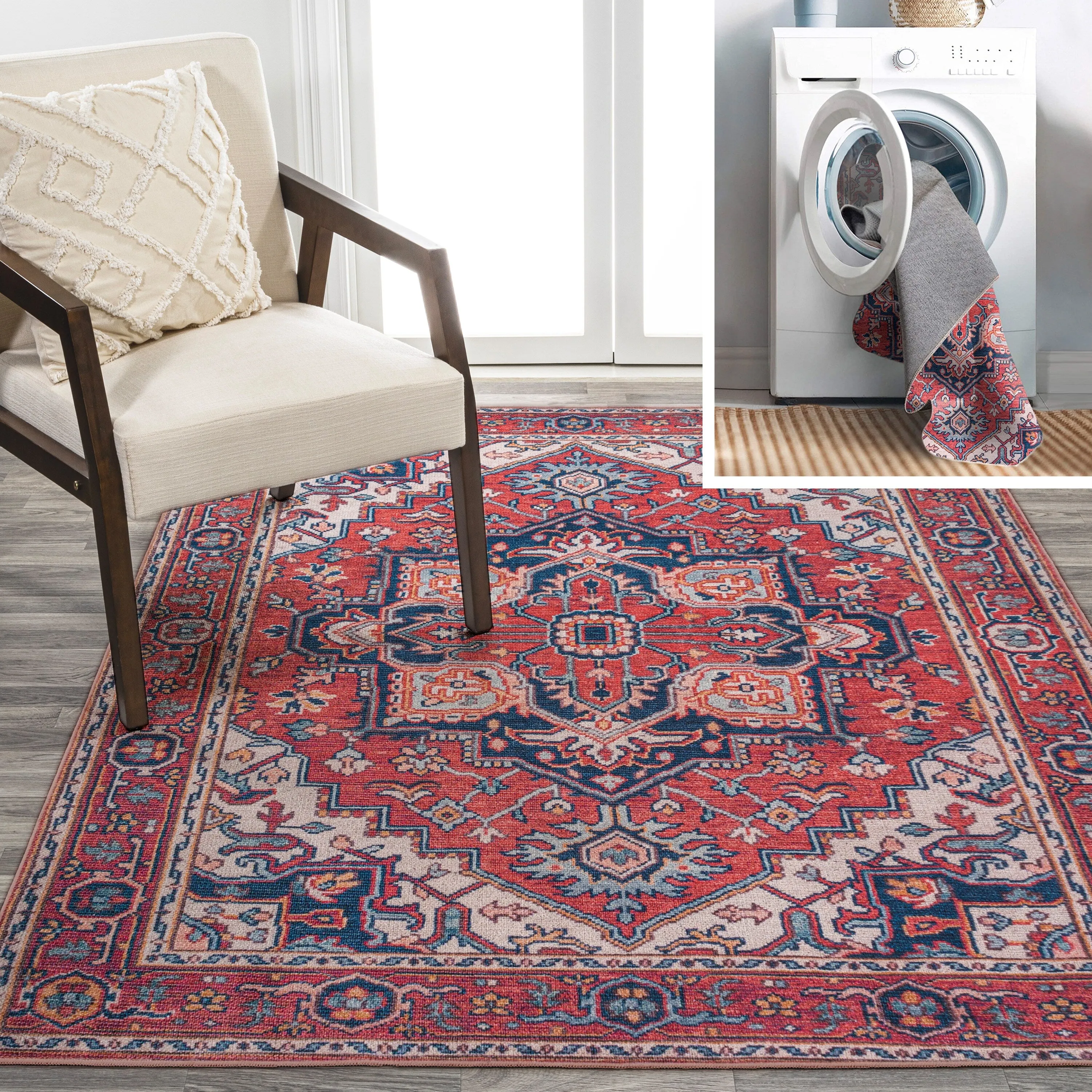 JONATHAN Y Victoria Ornate Large Medallion Machine Washable Area Rug