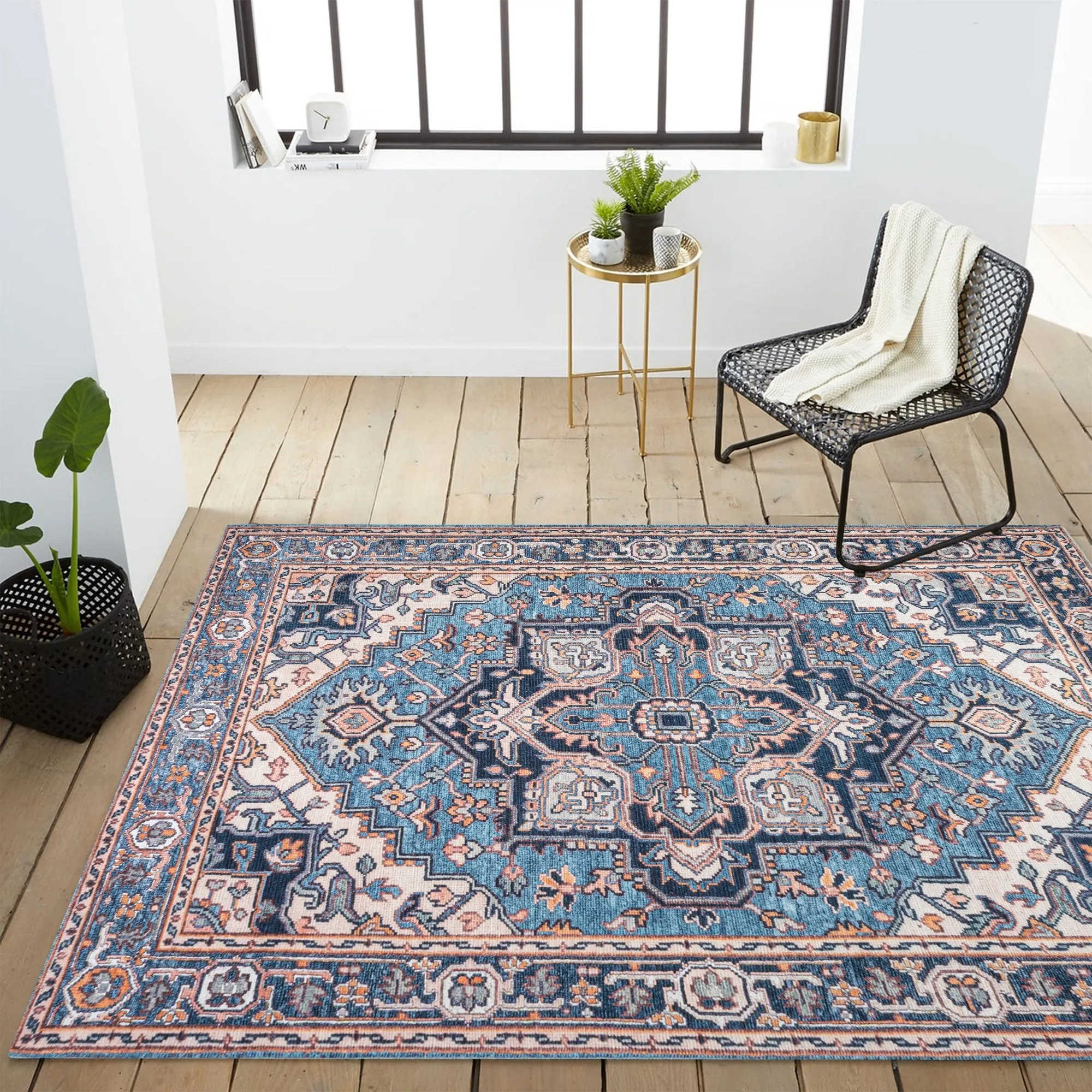 JONATHAN Y Victoria Ornate Large Medallion Machine Washable Area Rug