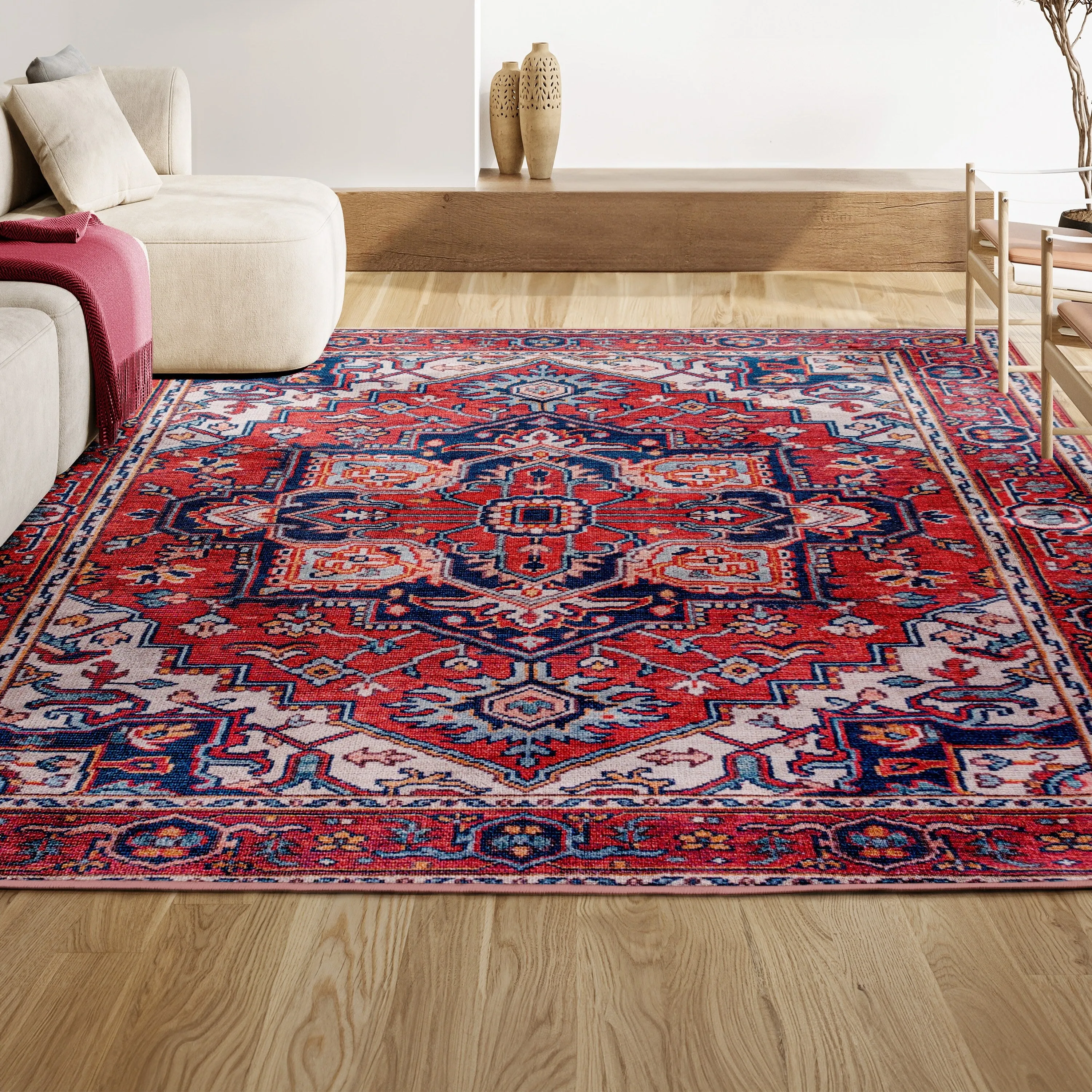 JONATHAN Y Victoria Ornate Large Medallion Machine Washable Area Rug