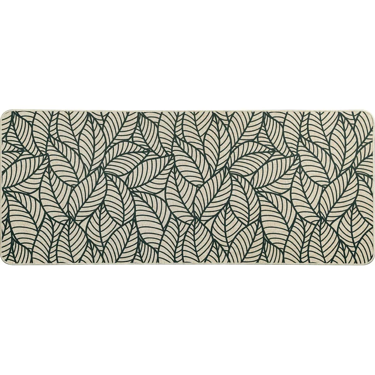 Jungle Printed Kitchen Mat Gray Leaves Design