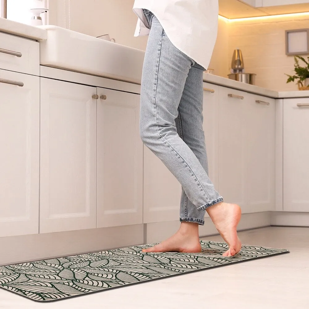 Jungle Printed Kitchen Mat Gray Leaves Design