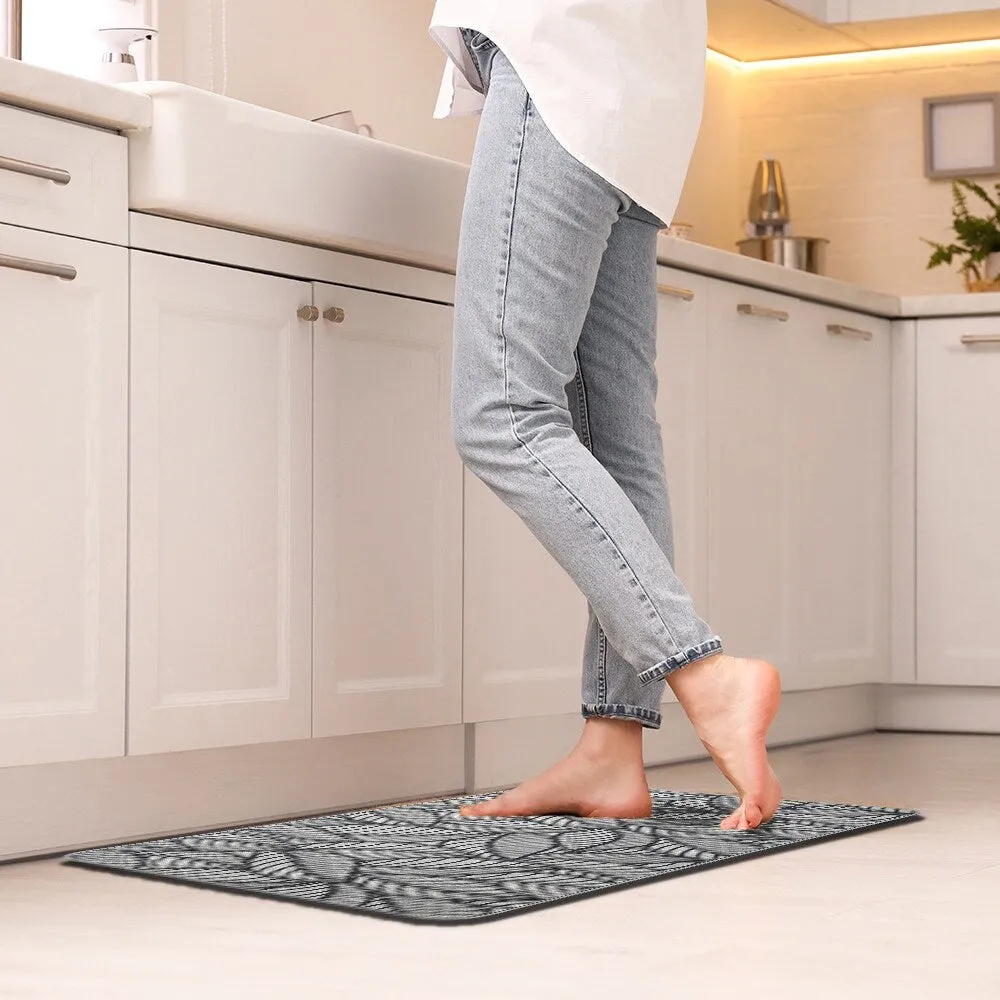 Jungle Printed Kitchen Mat Gray Leaves Design