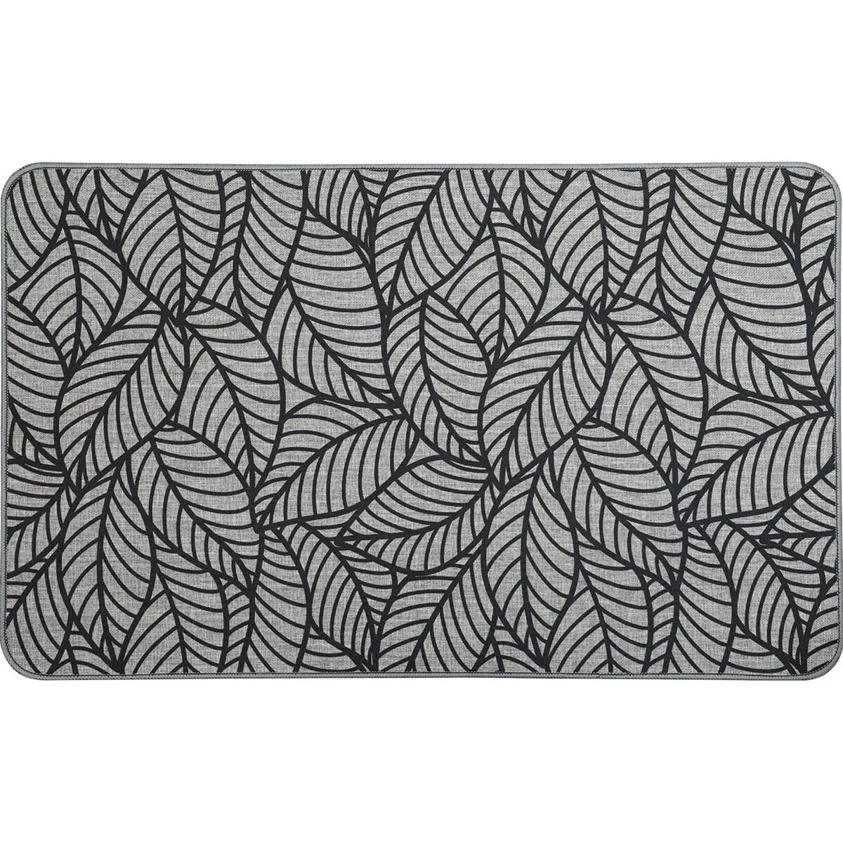 Jungle Printed Kitchen Mat Gray Leaves Design