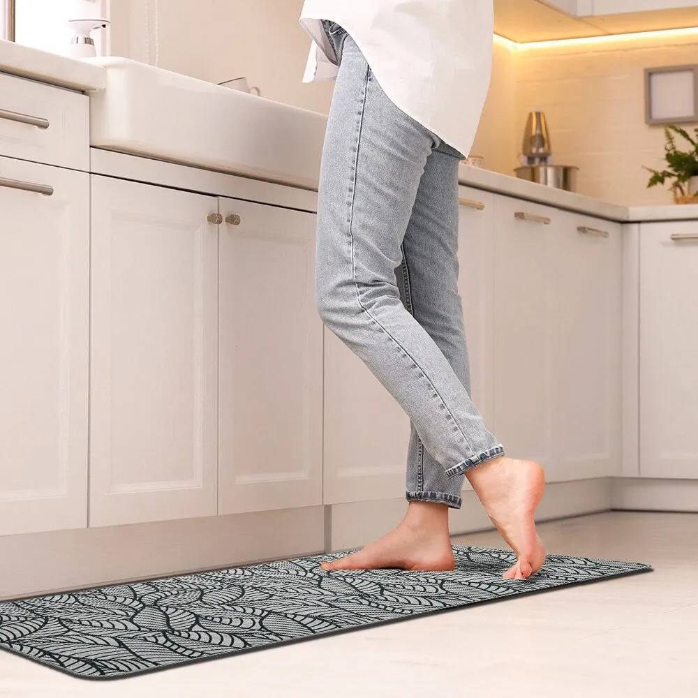 Jungle Printed Kitchen Mat Gray Leaves Design