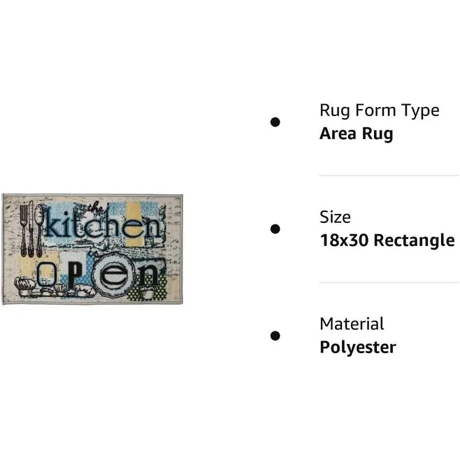 Kashi Home Kitchen Rug. Printed Durable Non Slip Floor Mat. Pretty Farmhouse Design