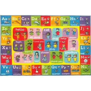 KC Cubs ABC Alphabet ASL Sign Language Educational Learning Polypropylene Kids and Children Area Rug