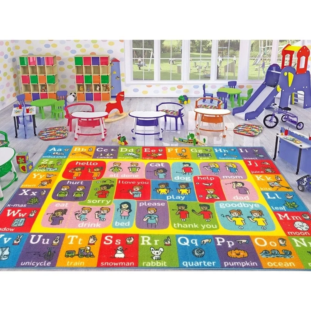 KC Cubs ABC Alphabet ASL Sign Language Educational Learning Polypropylene Kids and Children Area Rug