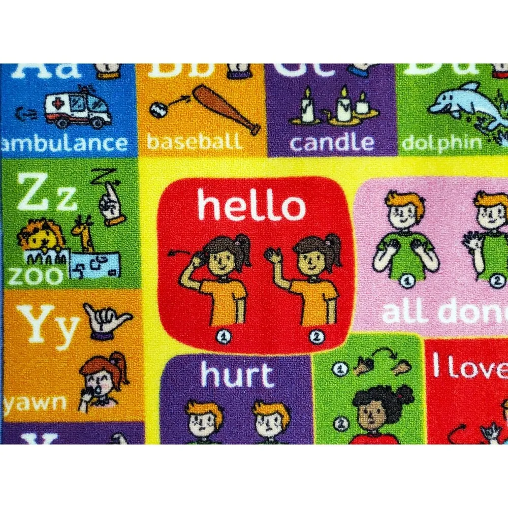 KC Cubs ABC Alphabet ASL Sign Language Educational Learning Polypropylene Kids and Children Area Rug