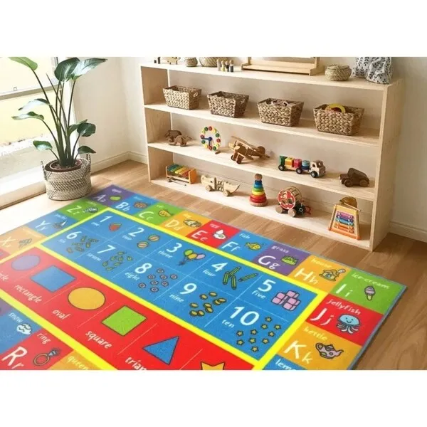 KC Cubs Playtime Collection ABC Alphabet. Numbers. and Shapes Multicolor Polypropylene Educational Area Rug