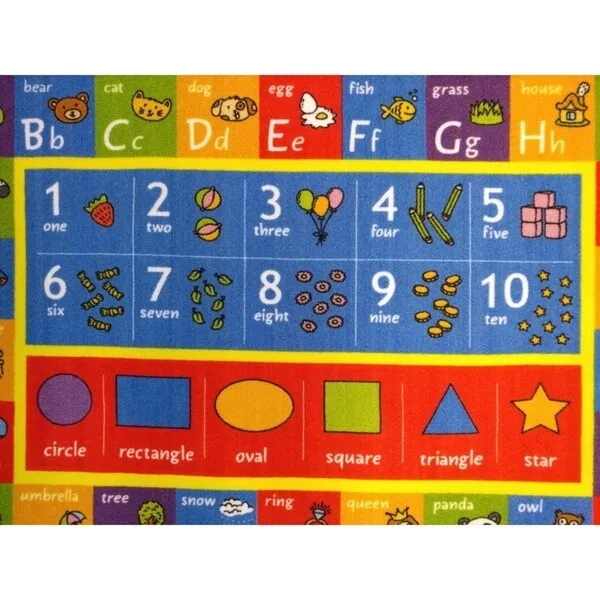 KC Cubs Playtime Collection ABC Alphabet. Numbers. and Shapes Multicolor Polypropylene Educational Area Rug