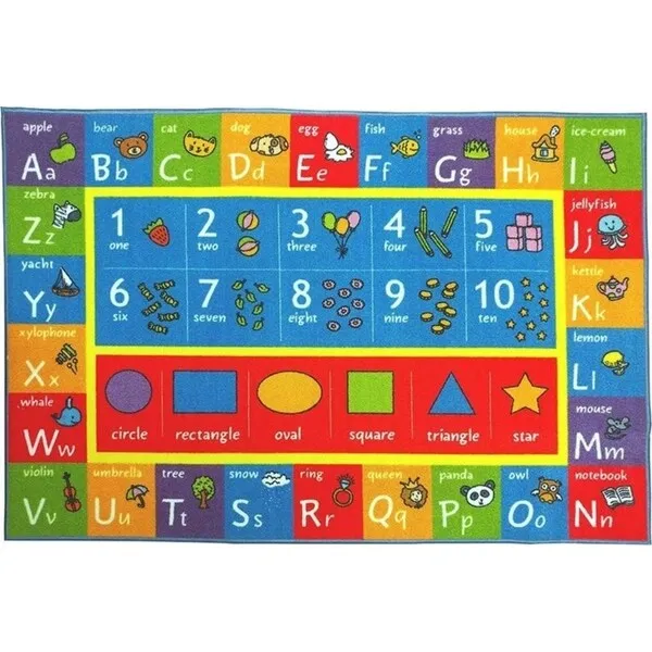 KC Cubs Playtime Collection ABC Alphabet. Numbers. and Shapes Multicolor Polypropylene Educational Area Rug