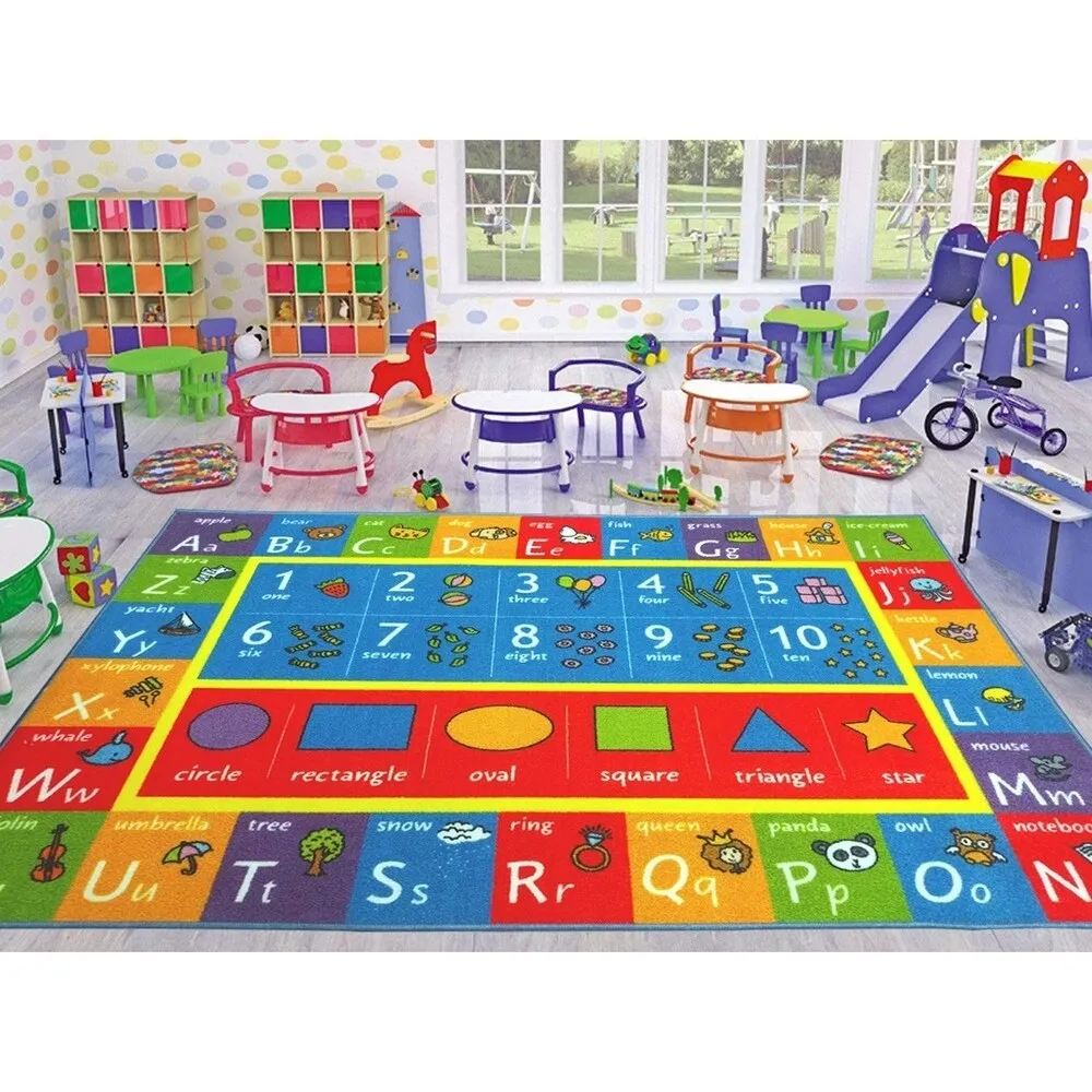 KC Cubs Playtime Collection ABC Alphabet. Numbers. and Shapes Multicolor Polypropylene Educational Area Rug