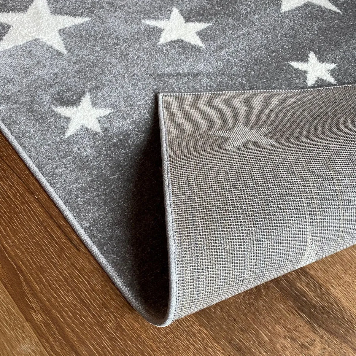 Kids Rug with Stars for Nursery Starry Sky in grey. pink and green