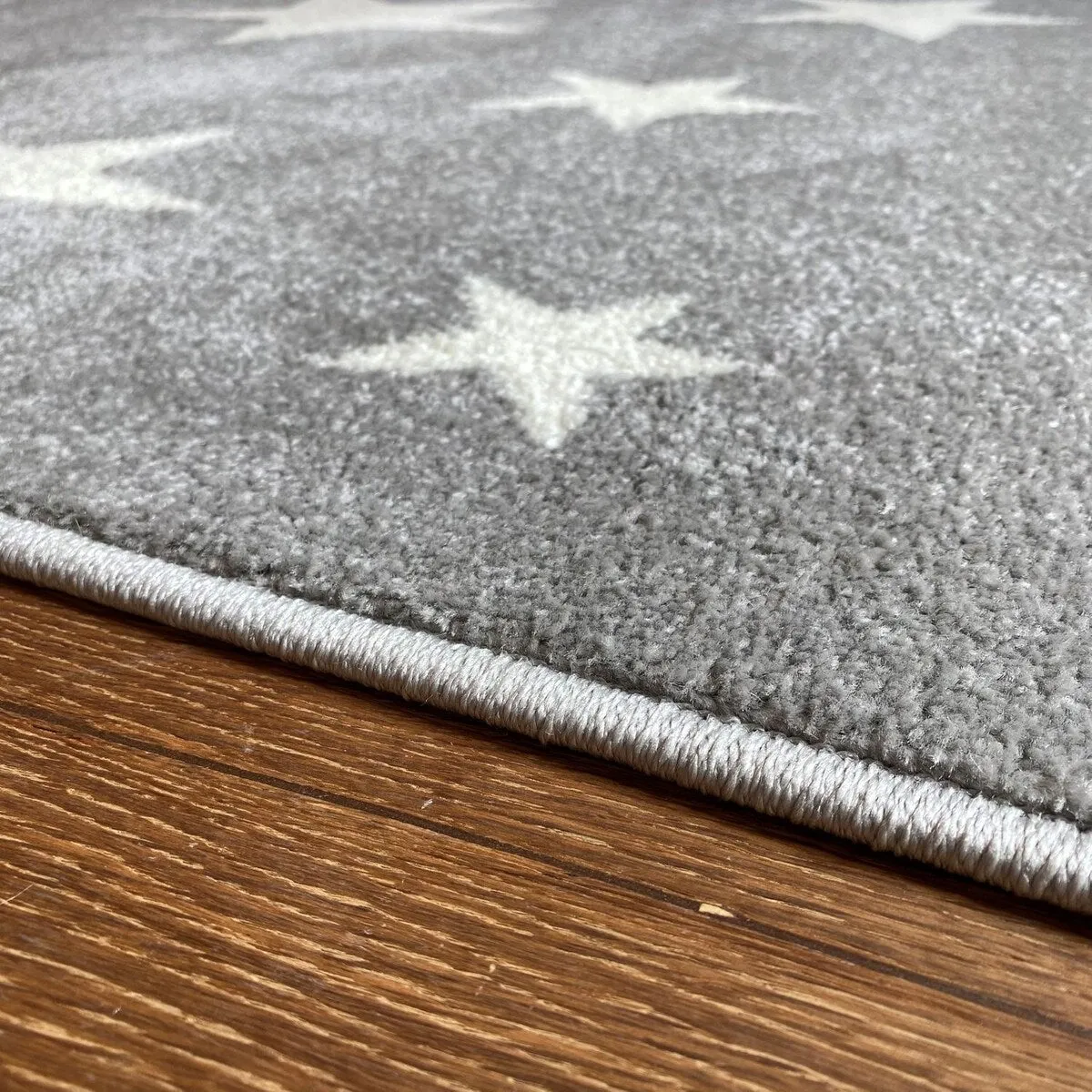 Kids Rug with Stars for Nursery Starry Sky in grey. pink and green