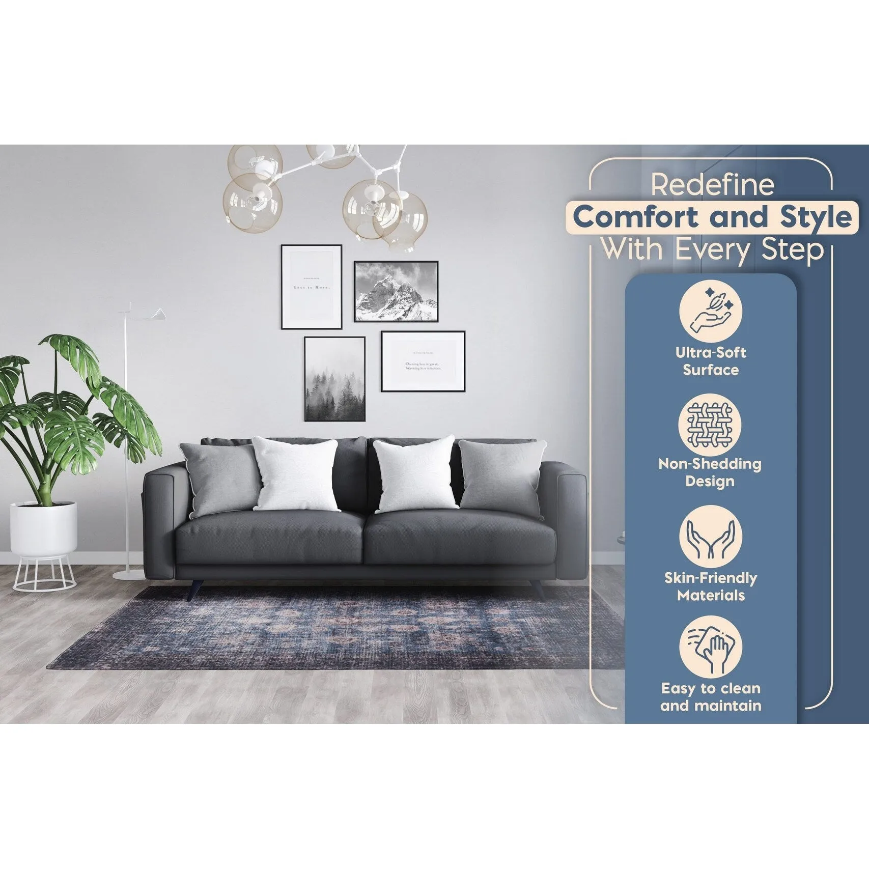 L'Baiet Amelie Blue Distressed Machine Washable Rug