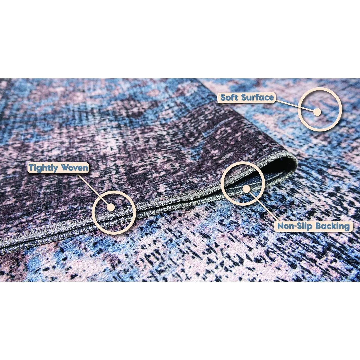 L'Baiet Amelie Blue Distressed Machine Washable Rug