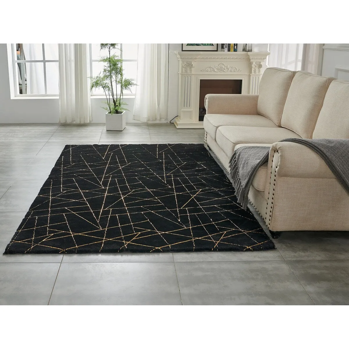 Lily Luxury Geometric Abstract Gilded Rectangular Area Rug