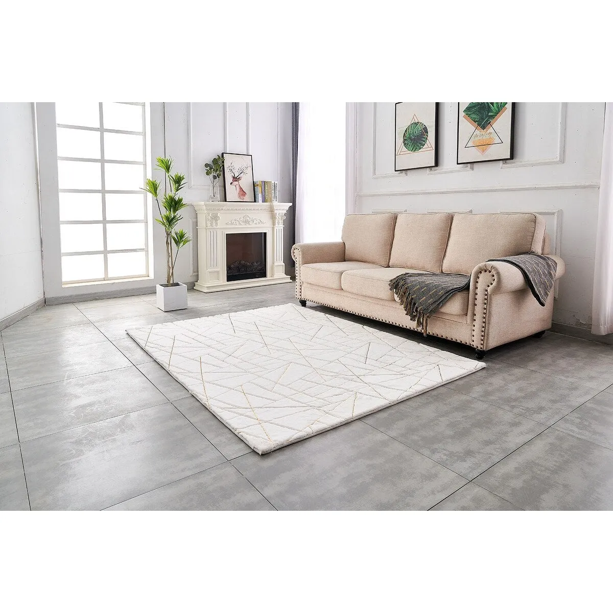 Lily Luxury Geometric Abstract Gilded Rectangular Area Rug