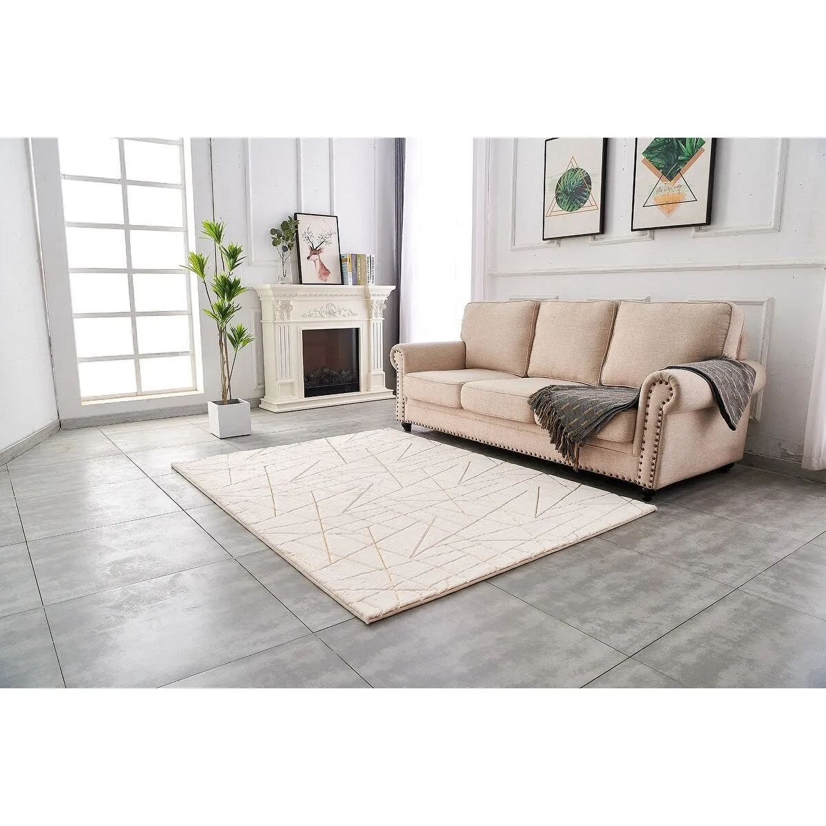 Lily Luxury Geometric Abstract Gilded Rectangular Area Rug