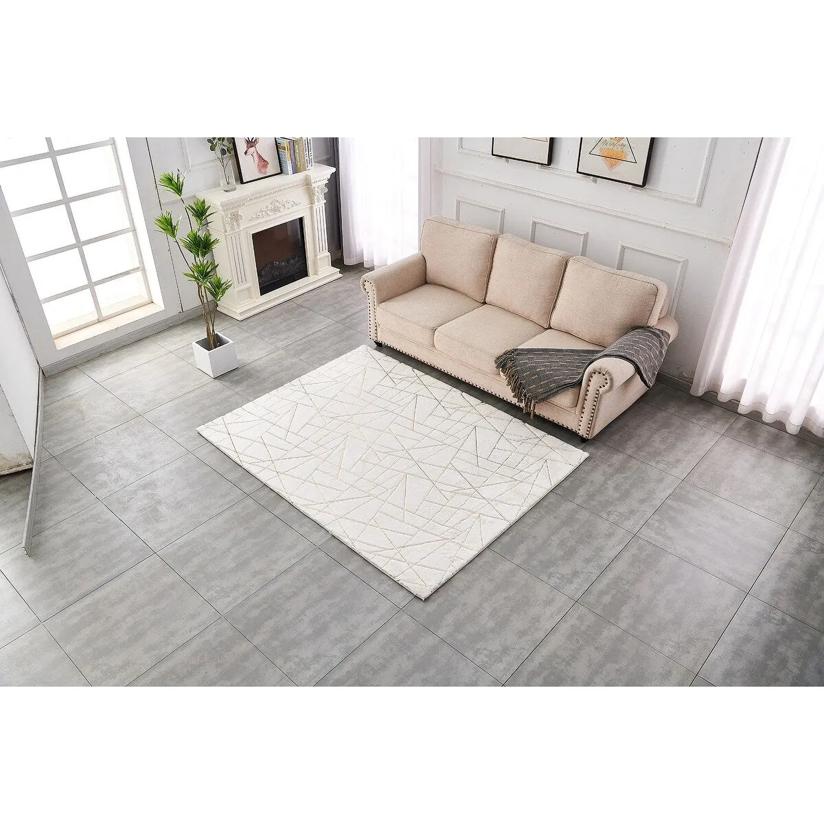 Lily Luxury Geometric Abstract Gilded Rectangular Area Rug