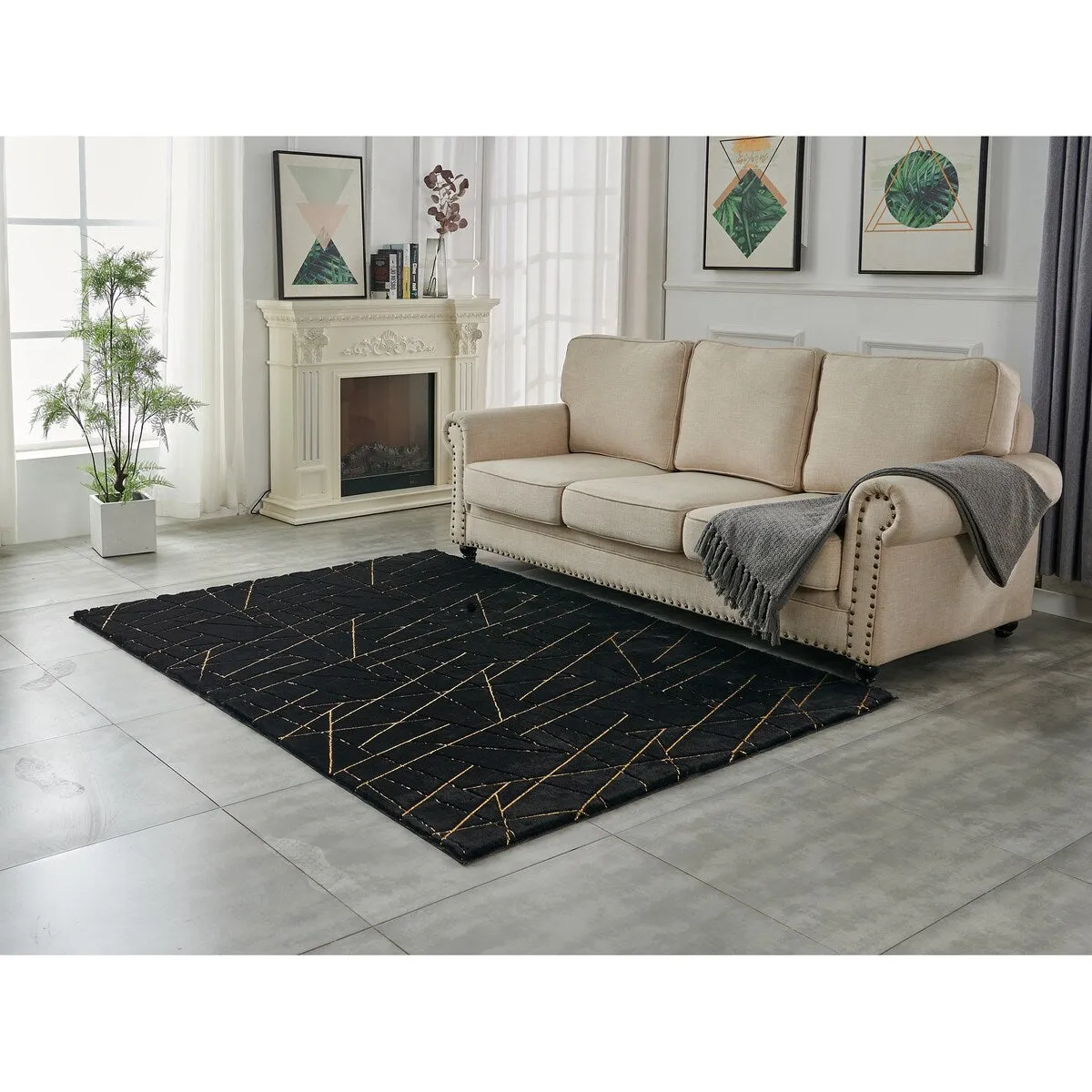 Lily Luxury Geometric Abstract Gilded Rectangular Area Rug