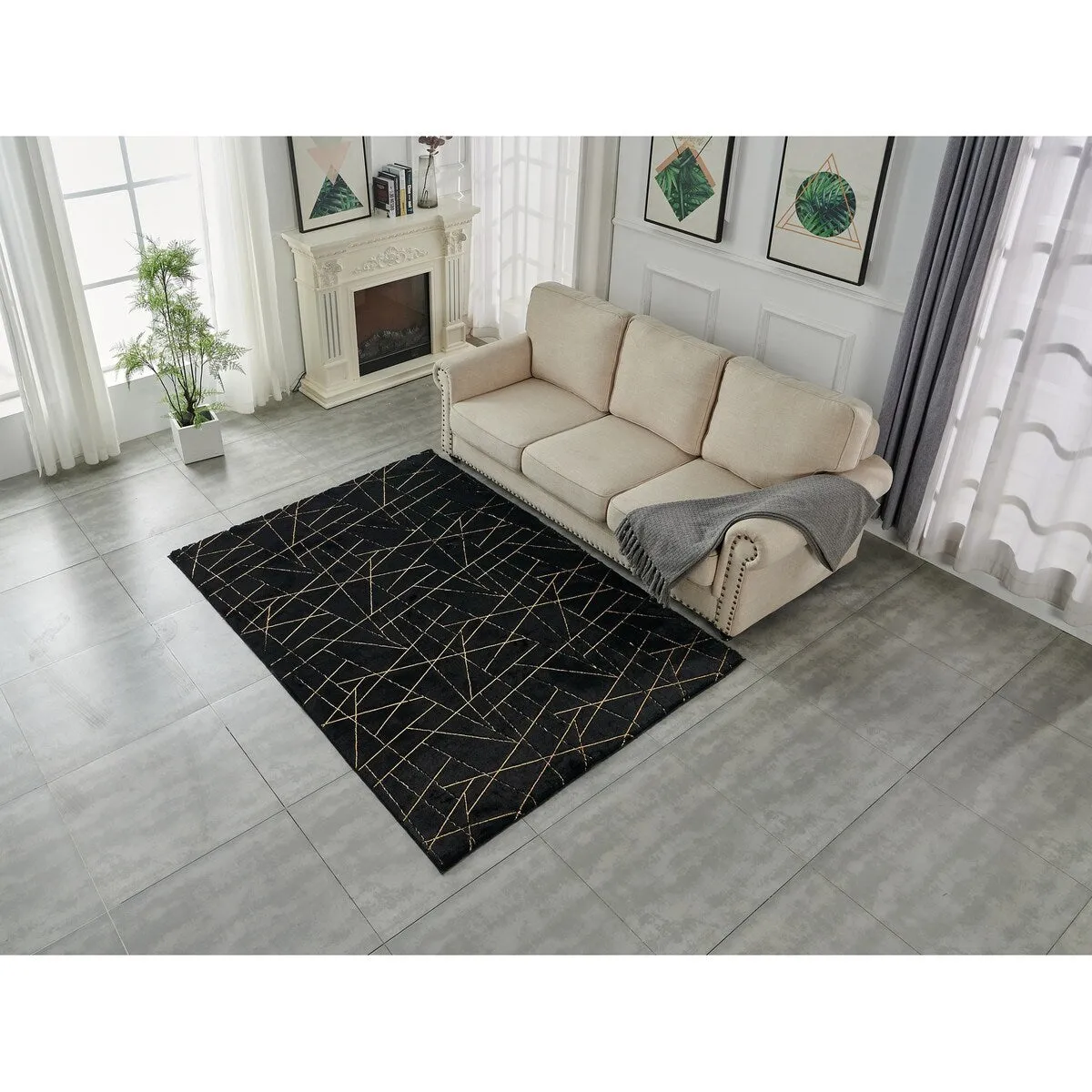 Lily Luxury Geometric Abstract Gilded Rectangular Area Rug