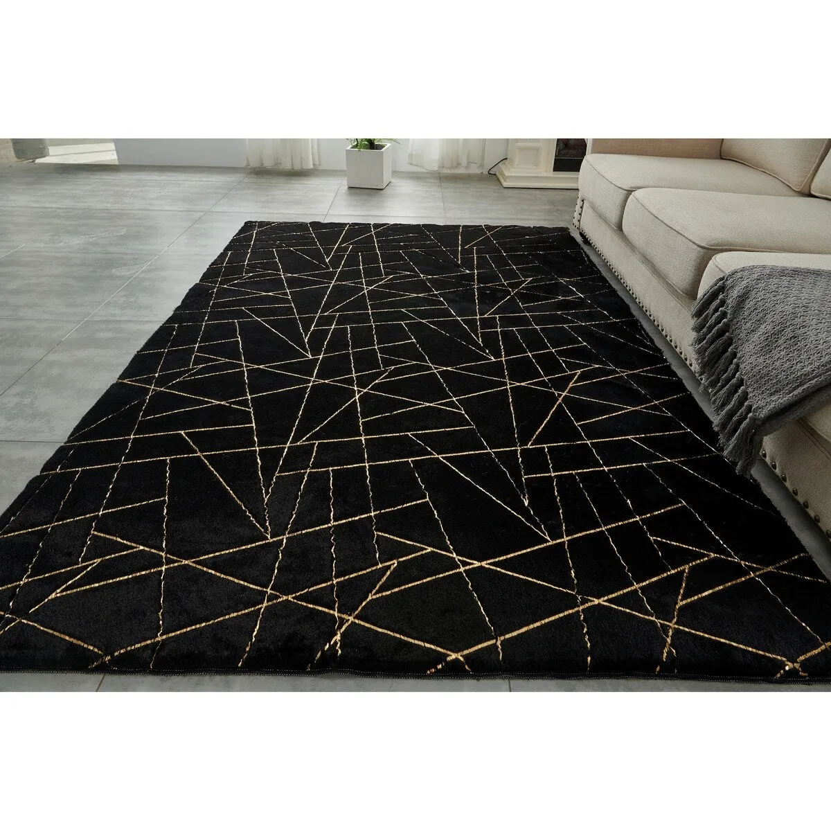 Lily Luxury Geometric Abstract Gilded Rectangular Area Rug