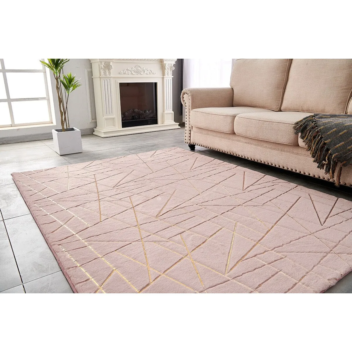 Lily Luxury Geometric Abstract Gilded Rectangular Area Rug