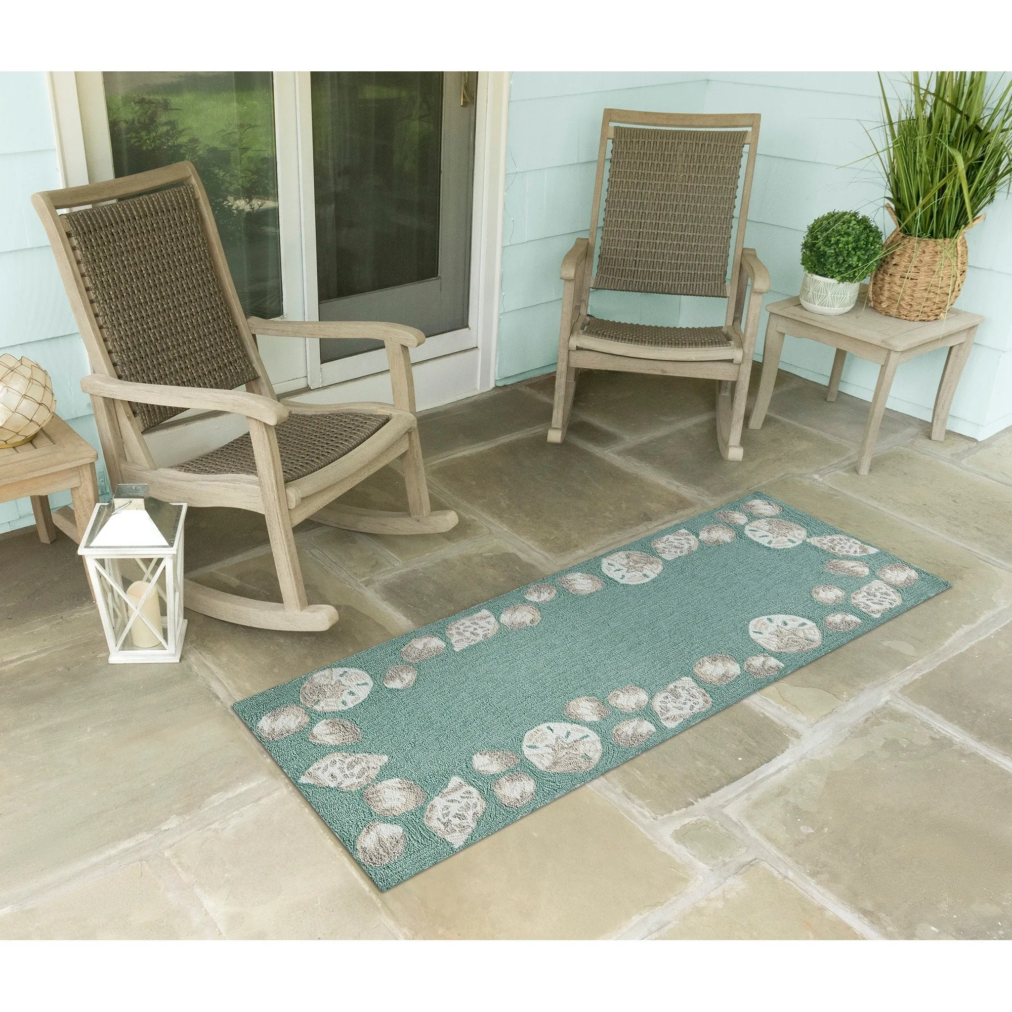 Liora Manne Capri Seashell Border Indoor/Outdoor Rug Aqua