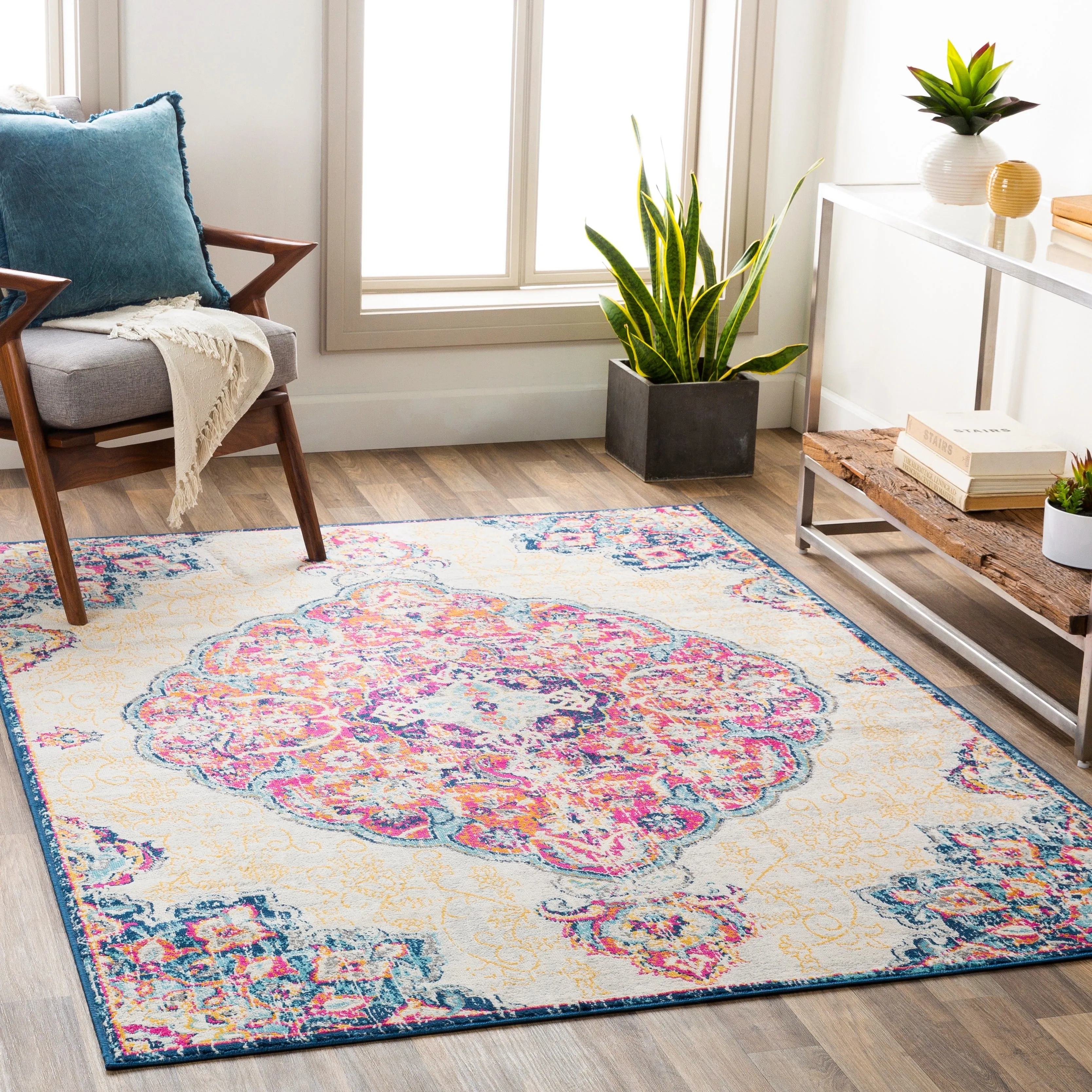 Livabliss Okeefe Vibrant Floral Medallion Area Rug