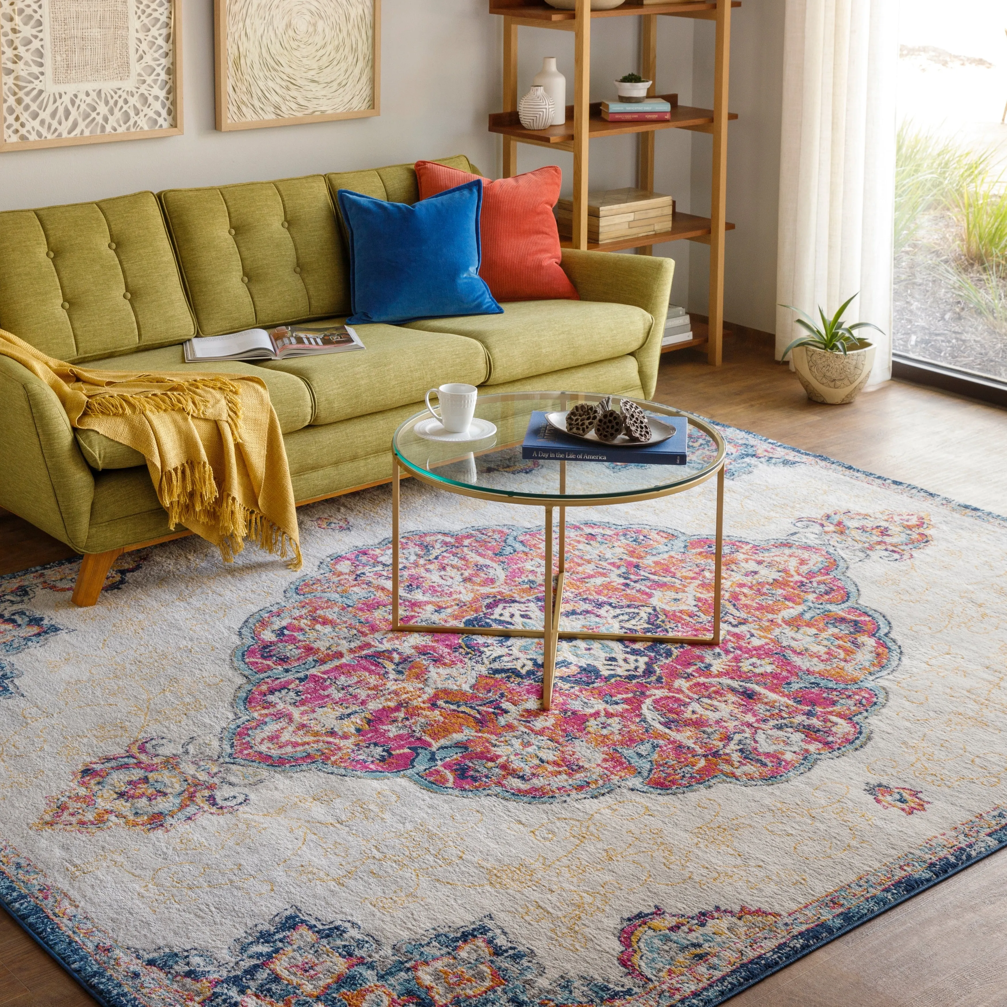 Livabliss Okeefe Vibrant Floral Medallion Area Rug