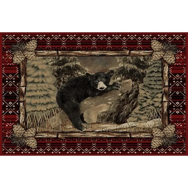 Lodge King Lazy Bear Rustic Pine Cone Area Rug